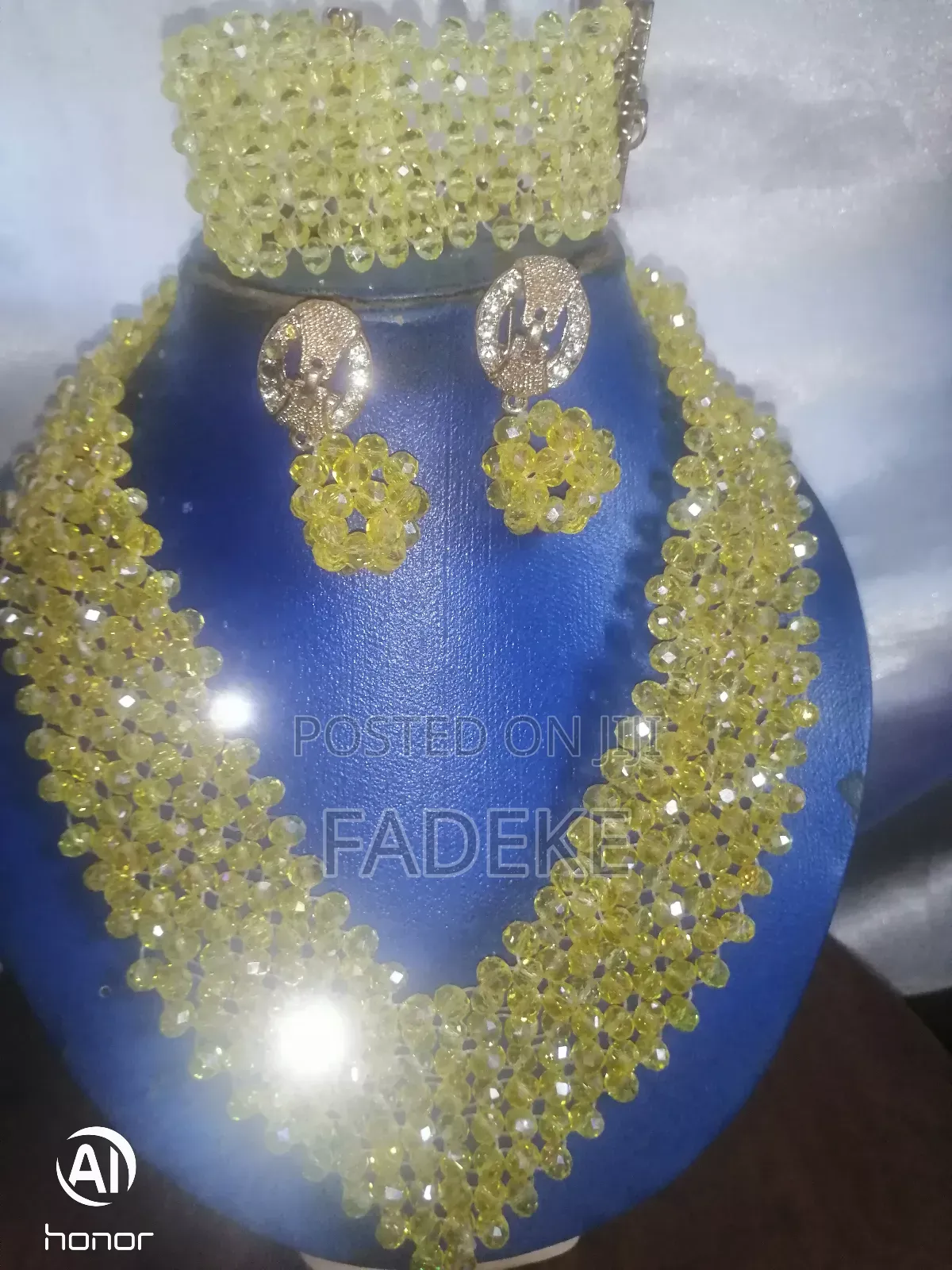 Yellow Necklace Bead With Earrings and Bangles Full Set