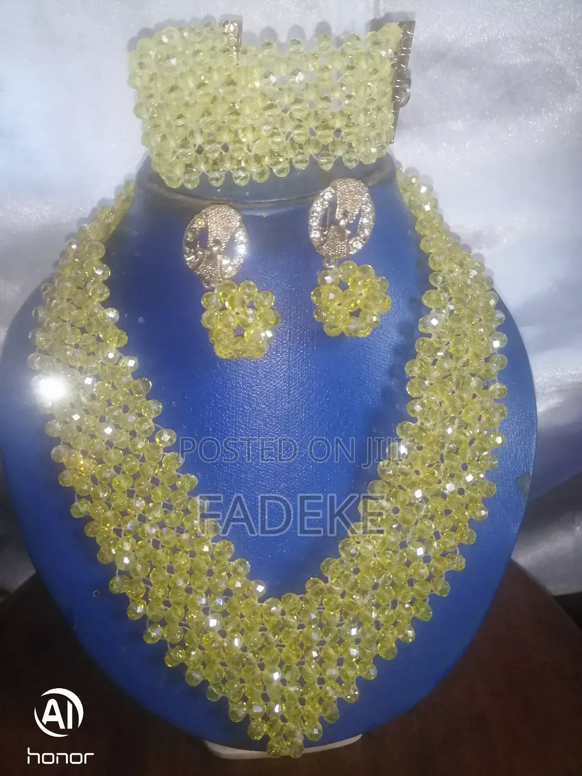 Yellow Necklace Bead With Earrings and Bangles Full Set