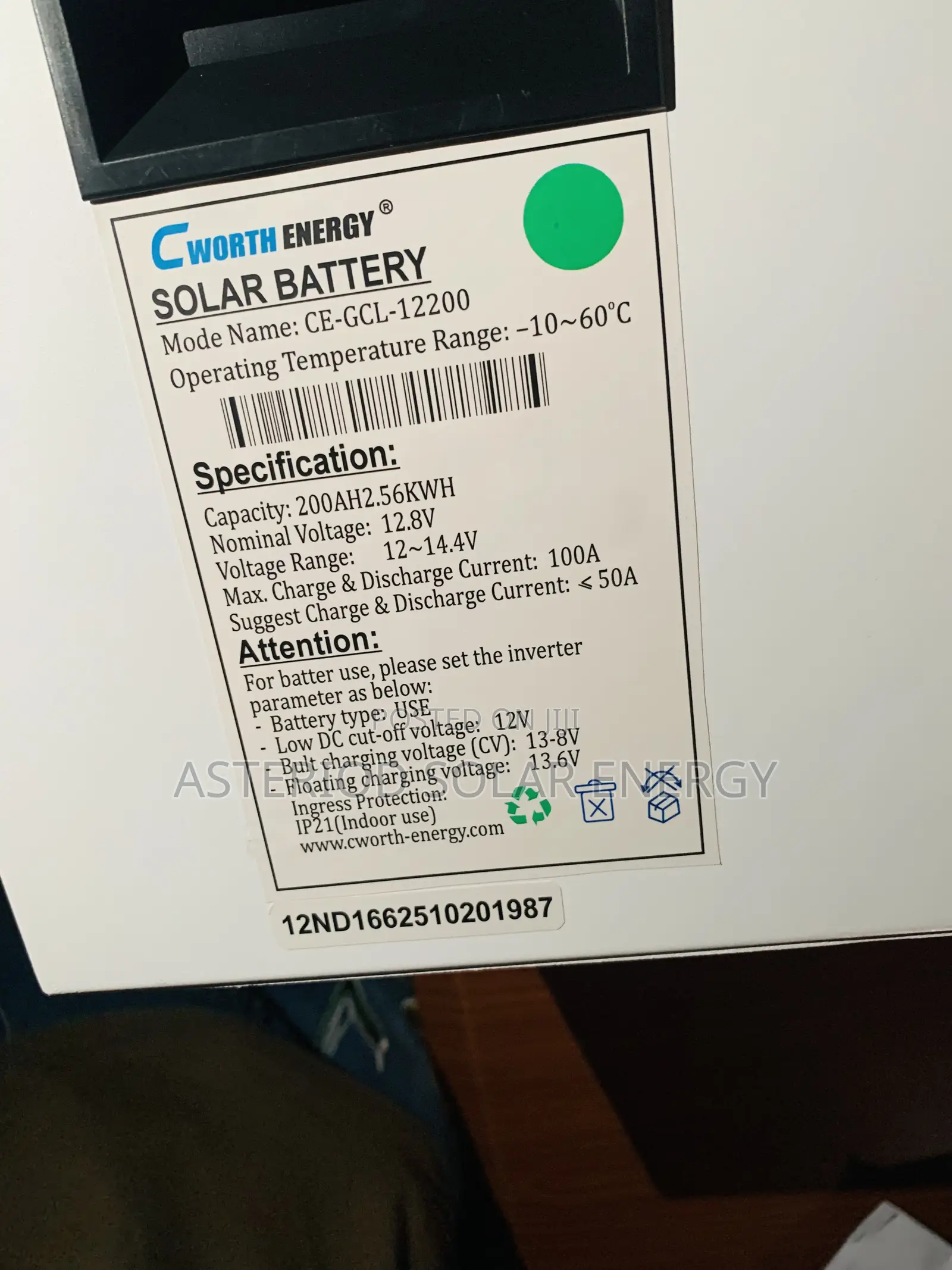 2.5kwh 12v Cworth Lithium Battery