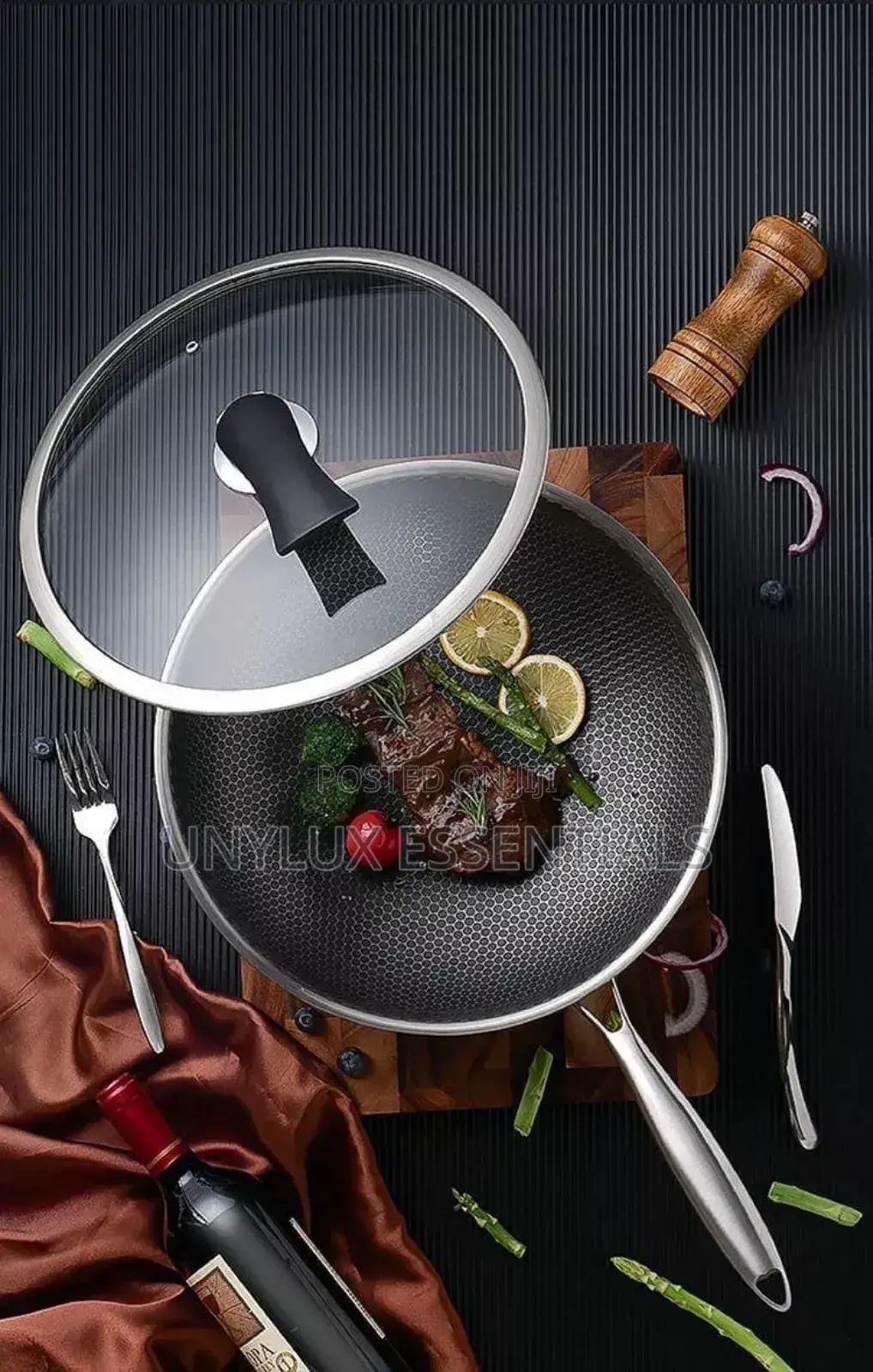 34cm Flanek Wok Fry Pan With Lid Glass Cover