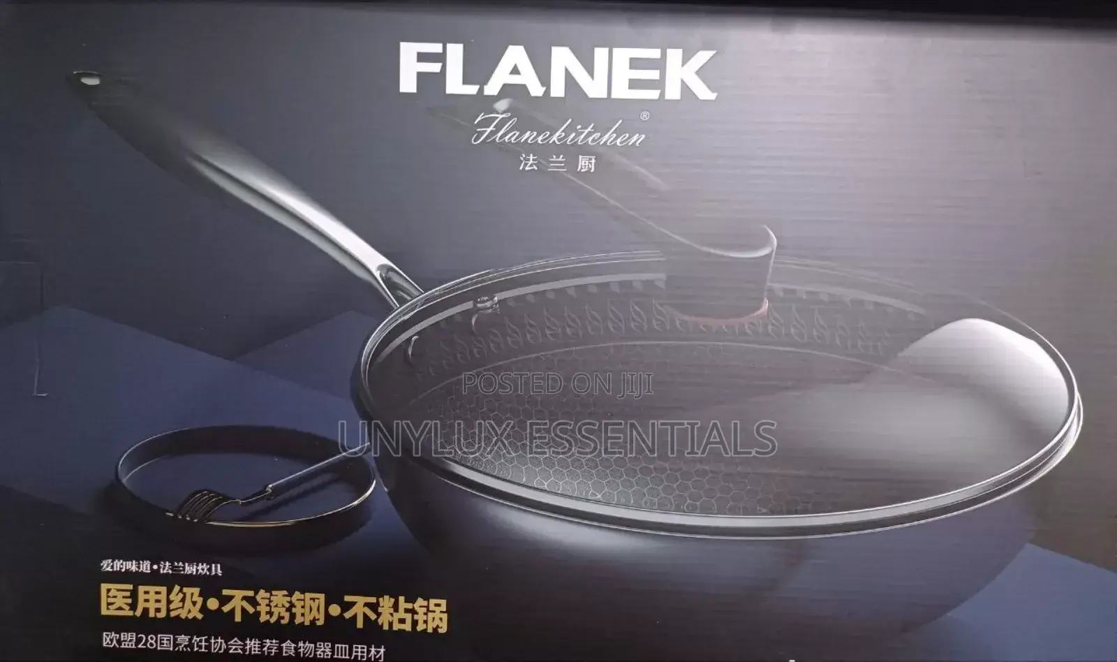 34cm Flanek Wok Fry Pan With Lid Glass Cover