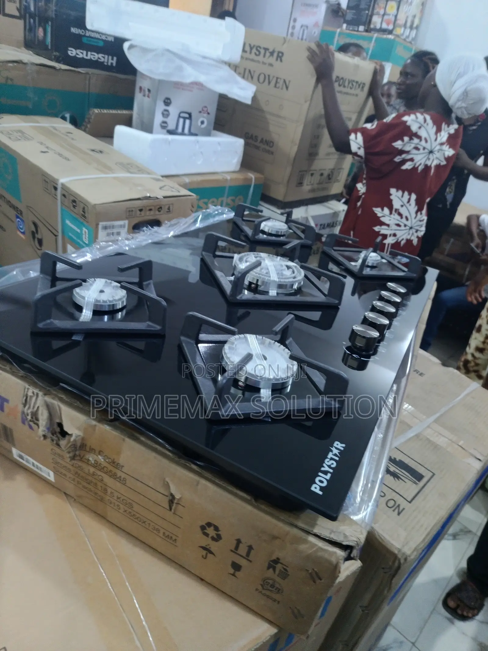 Elite Polystar 5 Gas Burner Inbuilt Hob – Black Glass Cast Iron