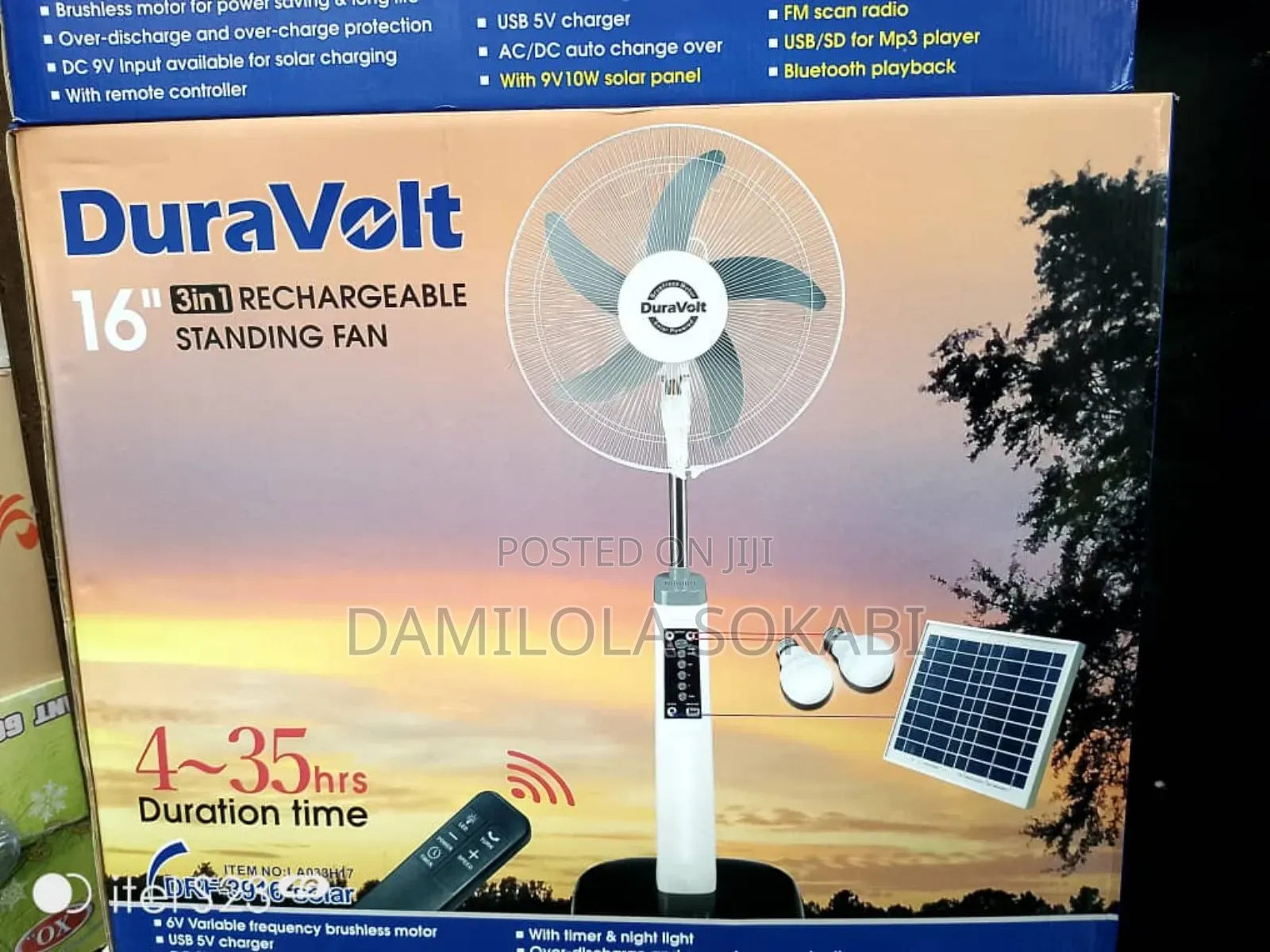 4 in 1 Duravolt Rechargeable Fan With Solar,Led Bulb,Bluetooth