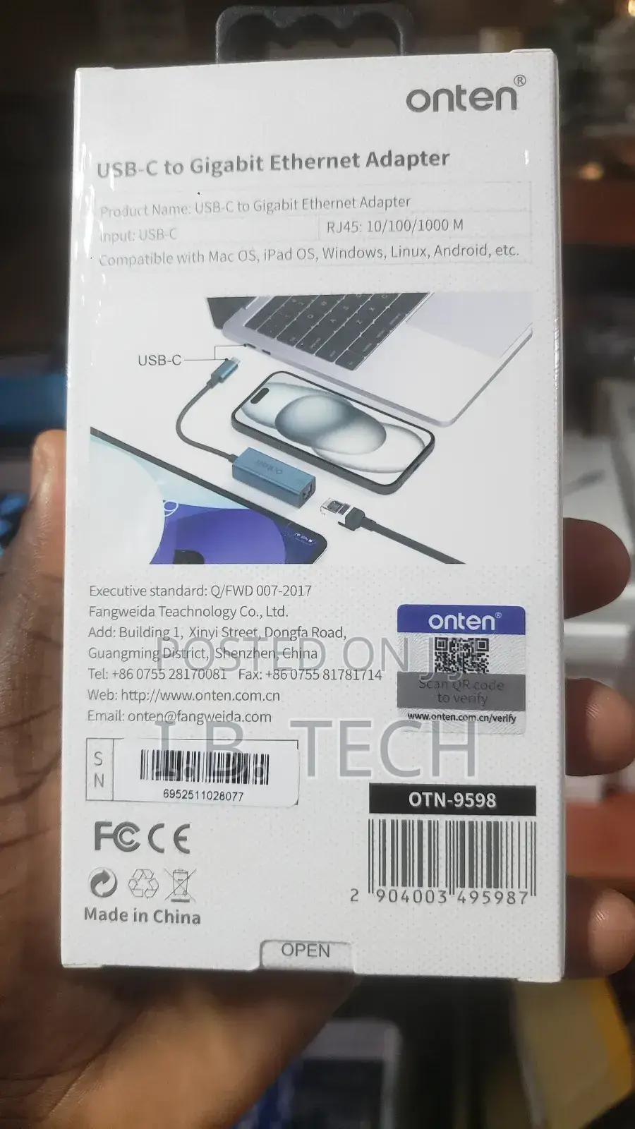 Onten Usb-C to Gigabit Ethernet Adapter Rj45 1000m