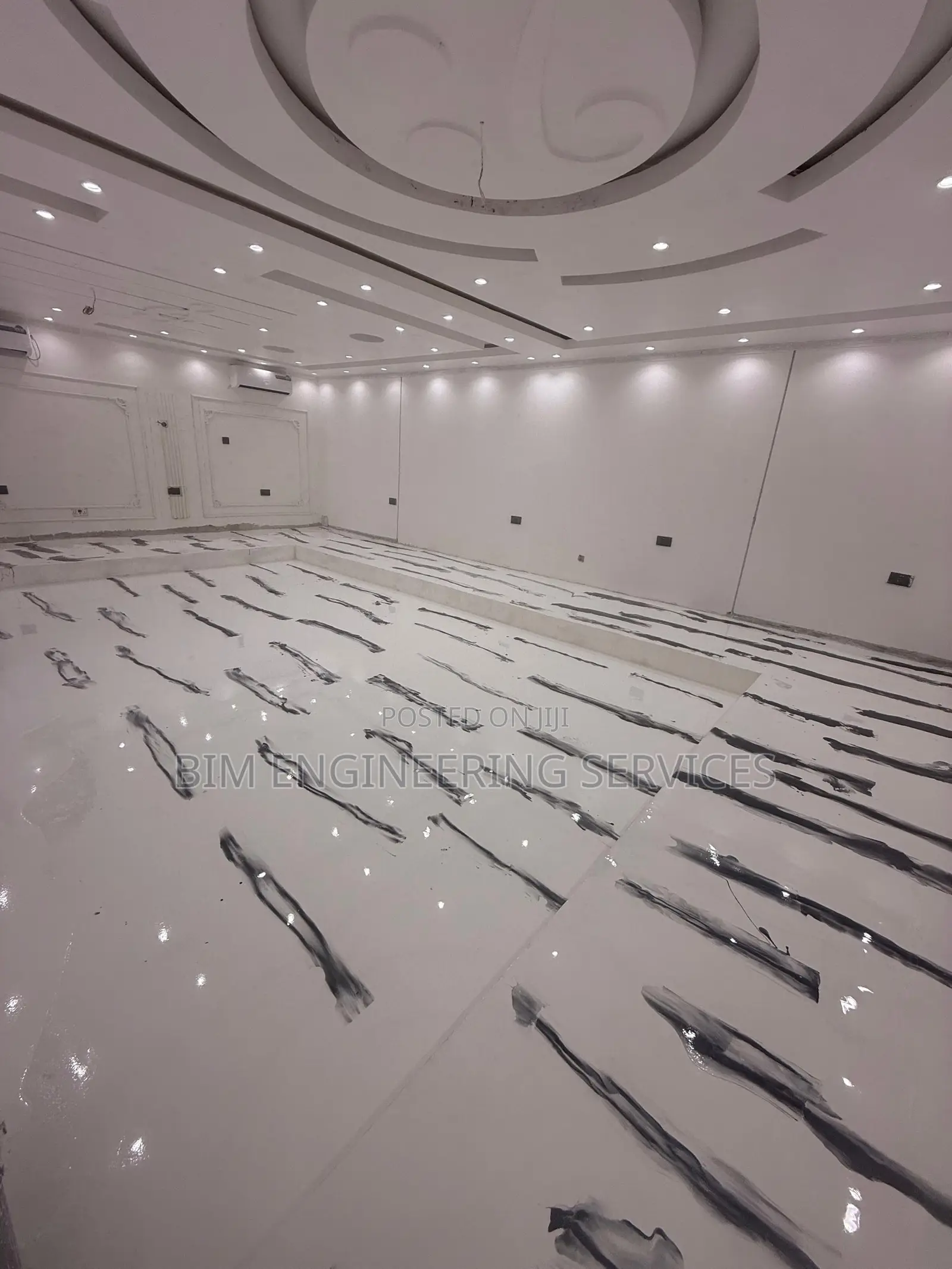 Metallic Industrial Flooring,Stretch Ceiling ,P2 Poxy,Warehouse