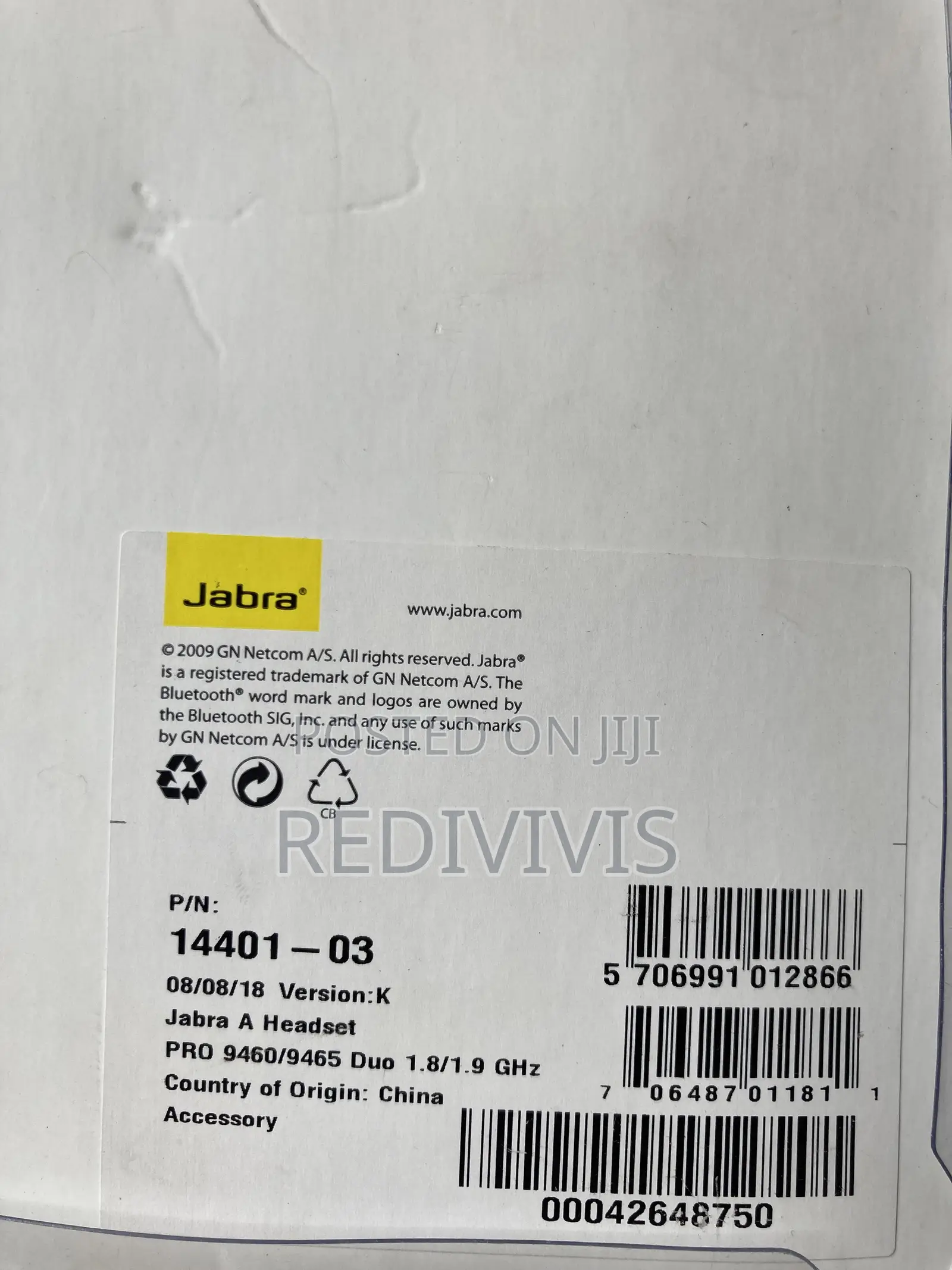 Jabra Pro 9460/9465 Duo Flex Headset (Model 14401-03).