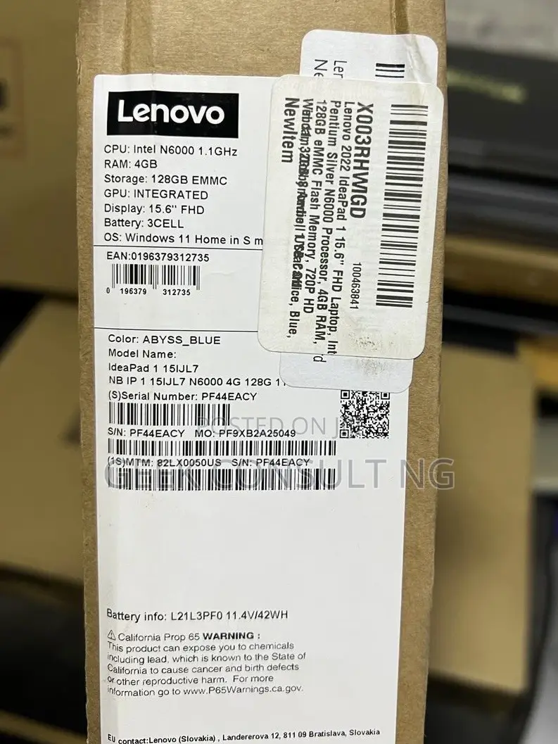 New Laptop Lenovo IdeaPad 1 4GB Intel Pentium SSD 128GB