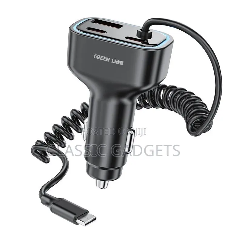 Green Lion 90w Car Charger With 1.2m Type C Cable and Multiple Ports