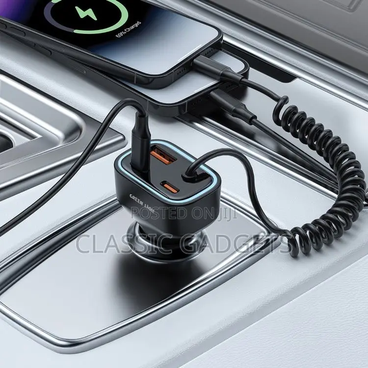 Green Lion 90w Car Charger With 1.2m Type C Cable and Multiple Ports