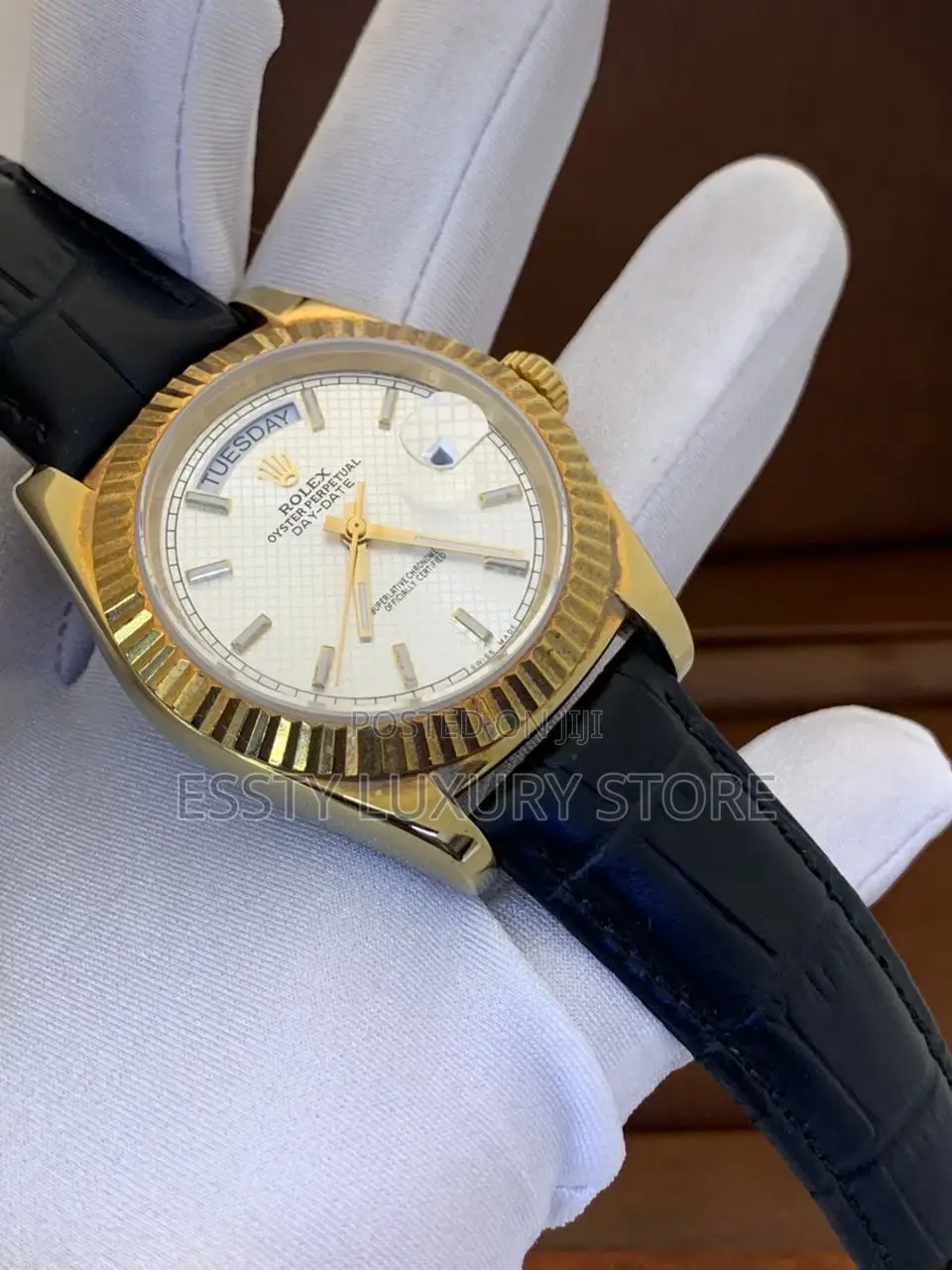 Automatic Quality Luxury Rolex Day and Date Leather Watch