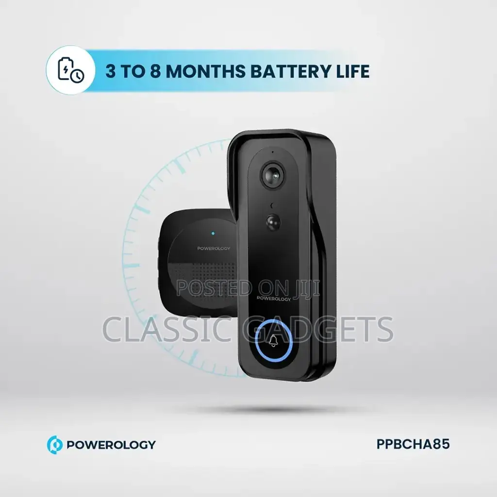 Powerology Smart Doorbell 3mp Camera - Black