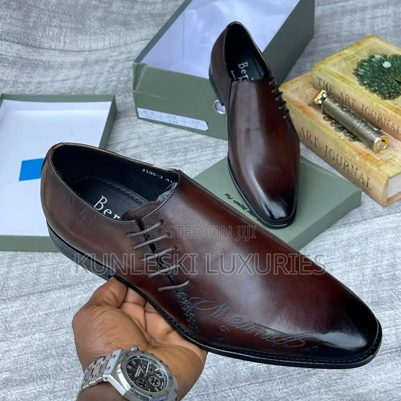 Original Berluti Oxford Black & Brown Lace Up Shoes For Men’S