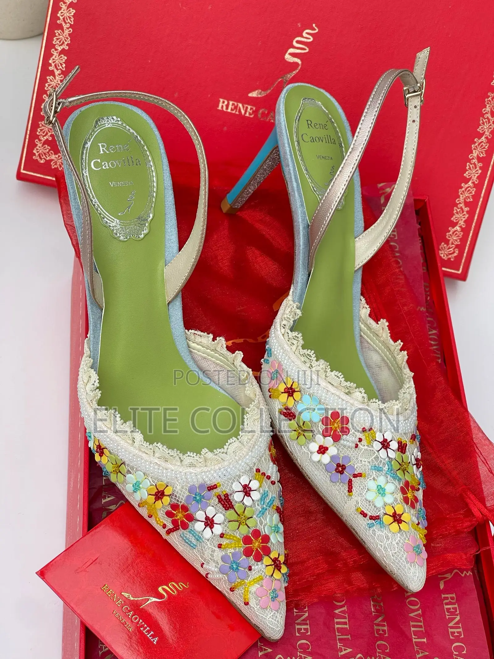 Original Rene Caovilla Flowers Heels Comes In 3 Designs