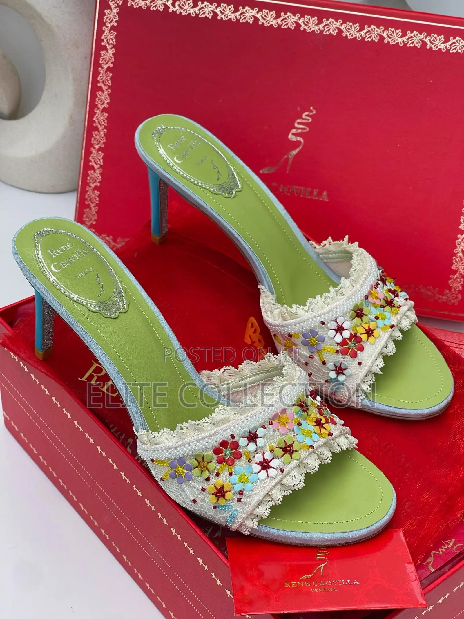Original Rene Caovilla Flowers Heels Comes In 3 Designs