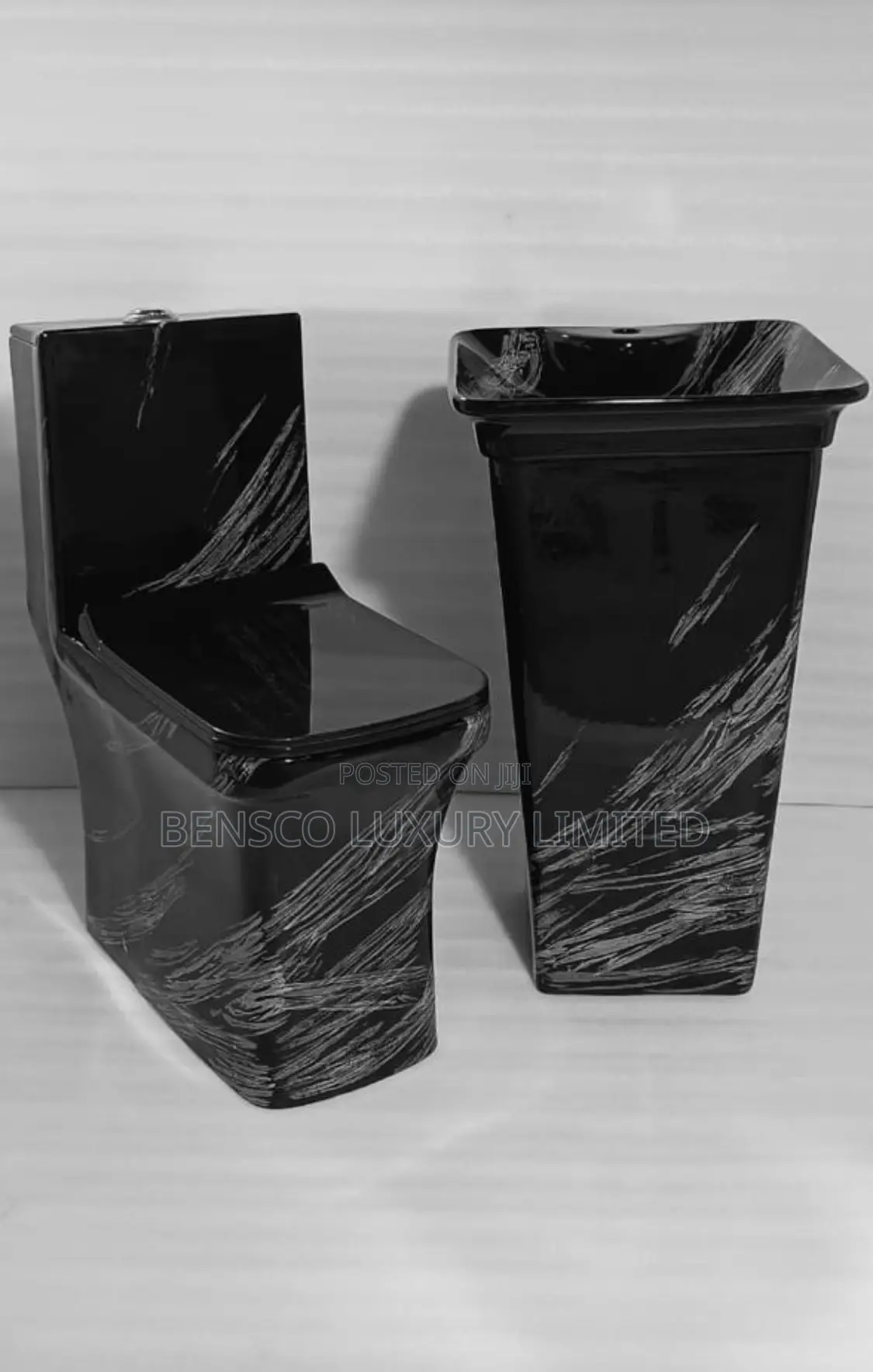 Premium Black Marble Finish Toilet Basin Set
