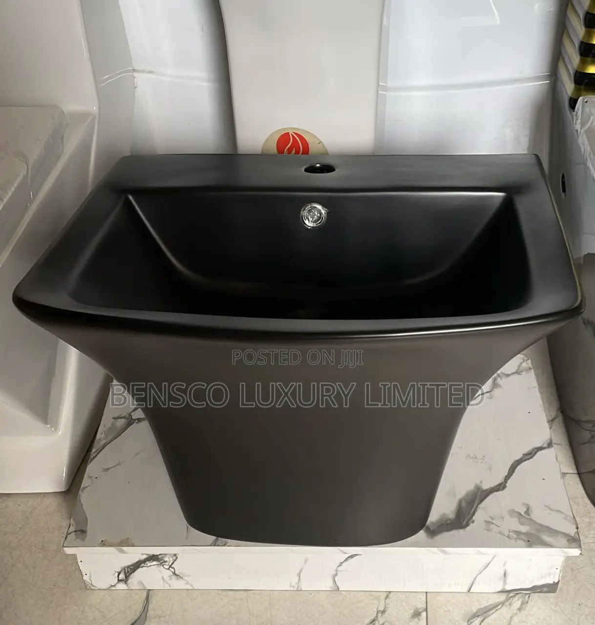 Premium Matte Black Ceramic Bathroom Wash Hand Basin – Wall Hung