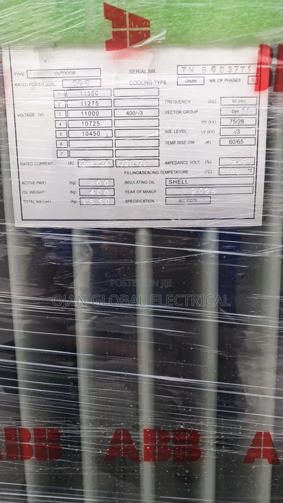 Abb 500kva 11,000v Transformer
