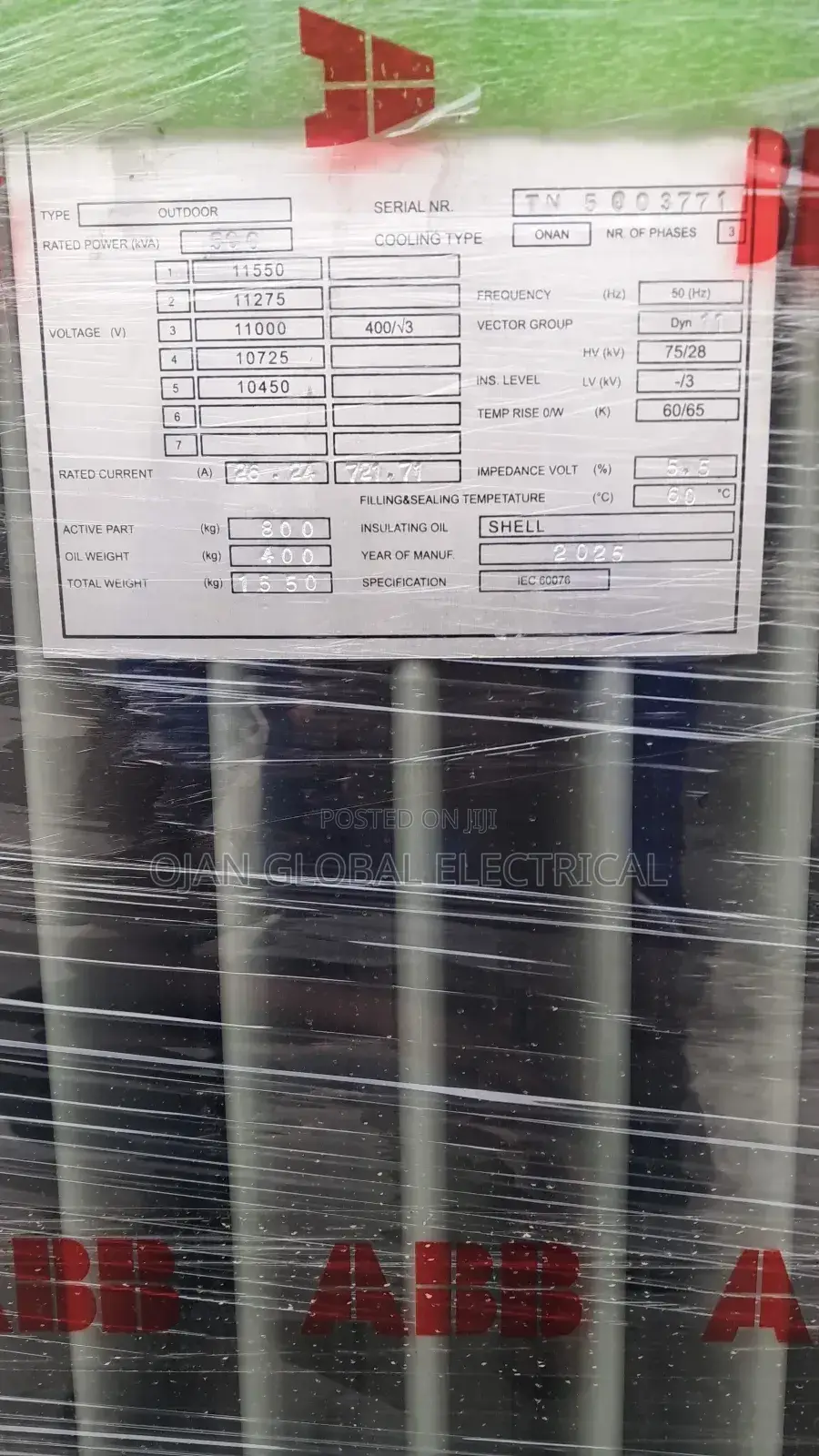 Abb 500kva 11,000v Transformer