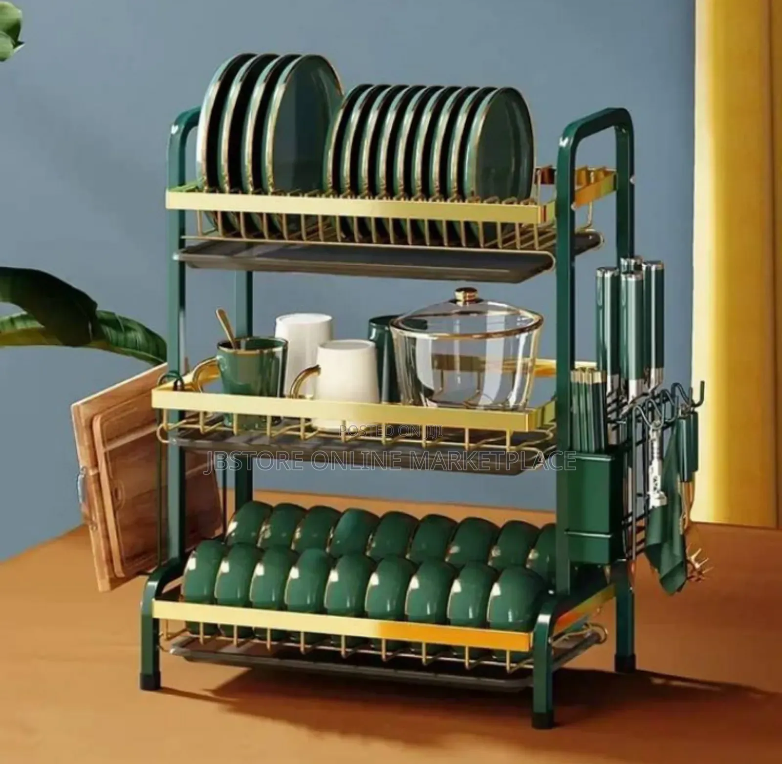 Gslife 3-Tier Dish Drying Rack Designed With a Green and Gold Finish.