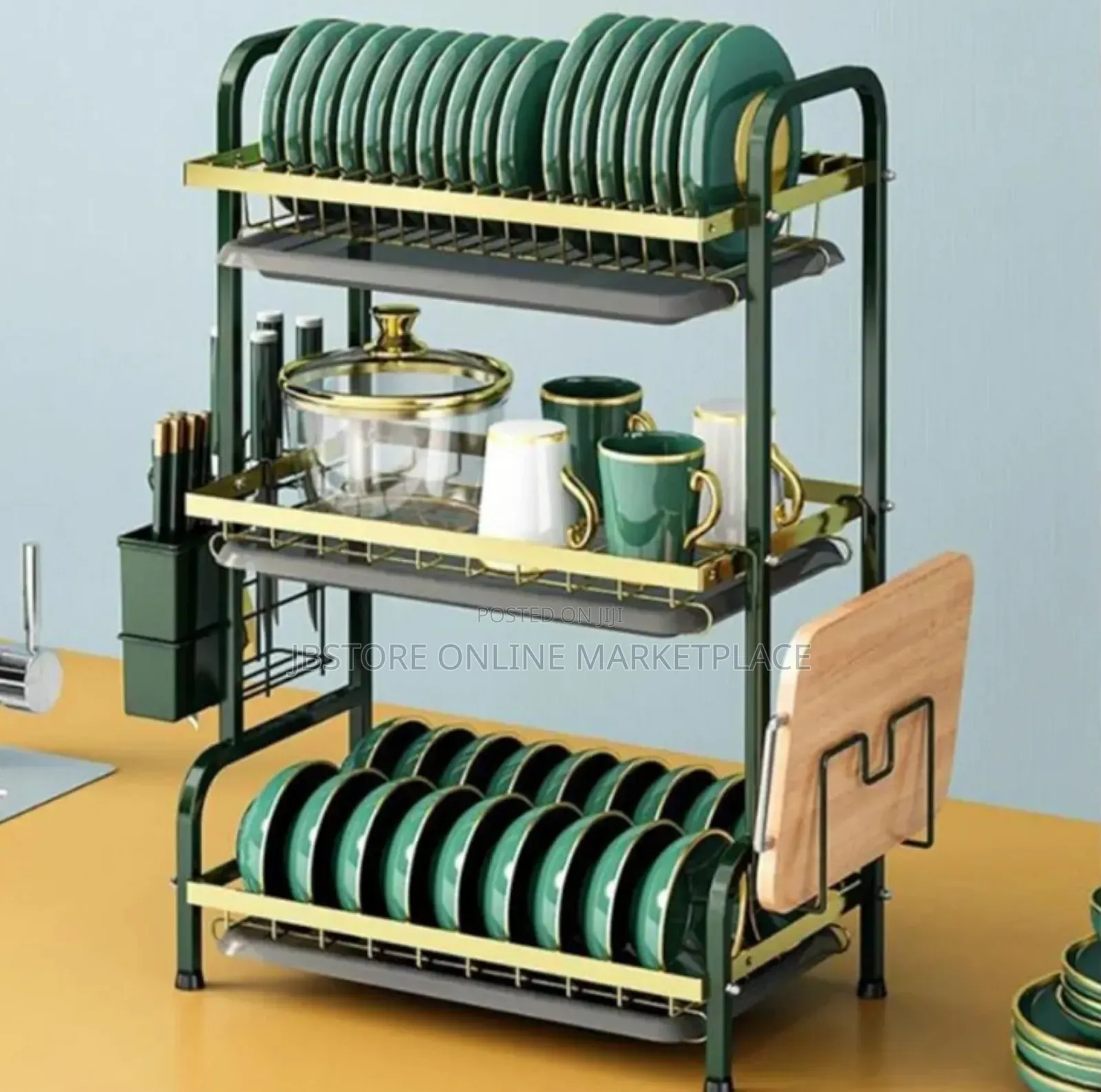 Gslife 3-Tier Dish Drying Rack Designed With a Green and Gold Finish.