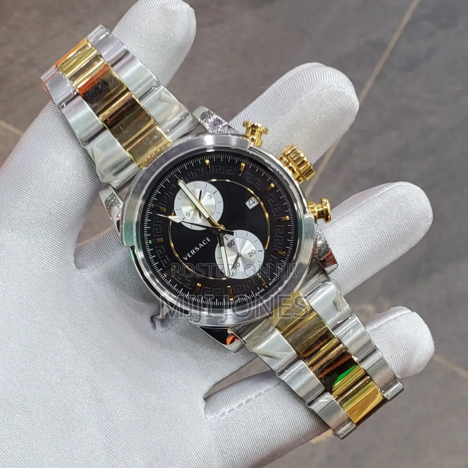 Versace Gold & Silver Chain Chronograph - Black Dial Luxury Watch