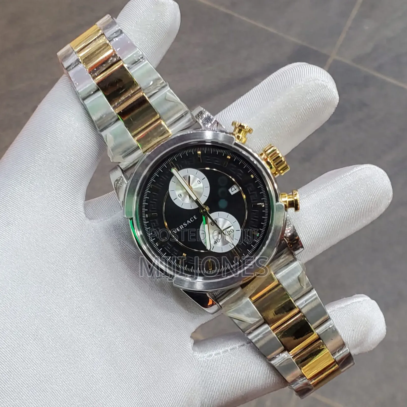 Versace Gold & Silver Chain Chronograph - Black Dial Luxury Watch