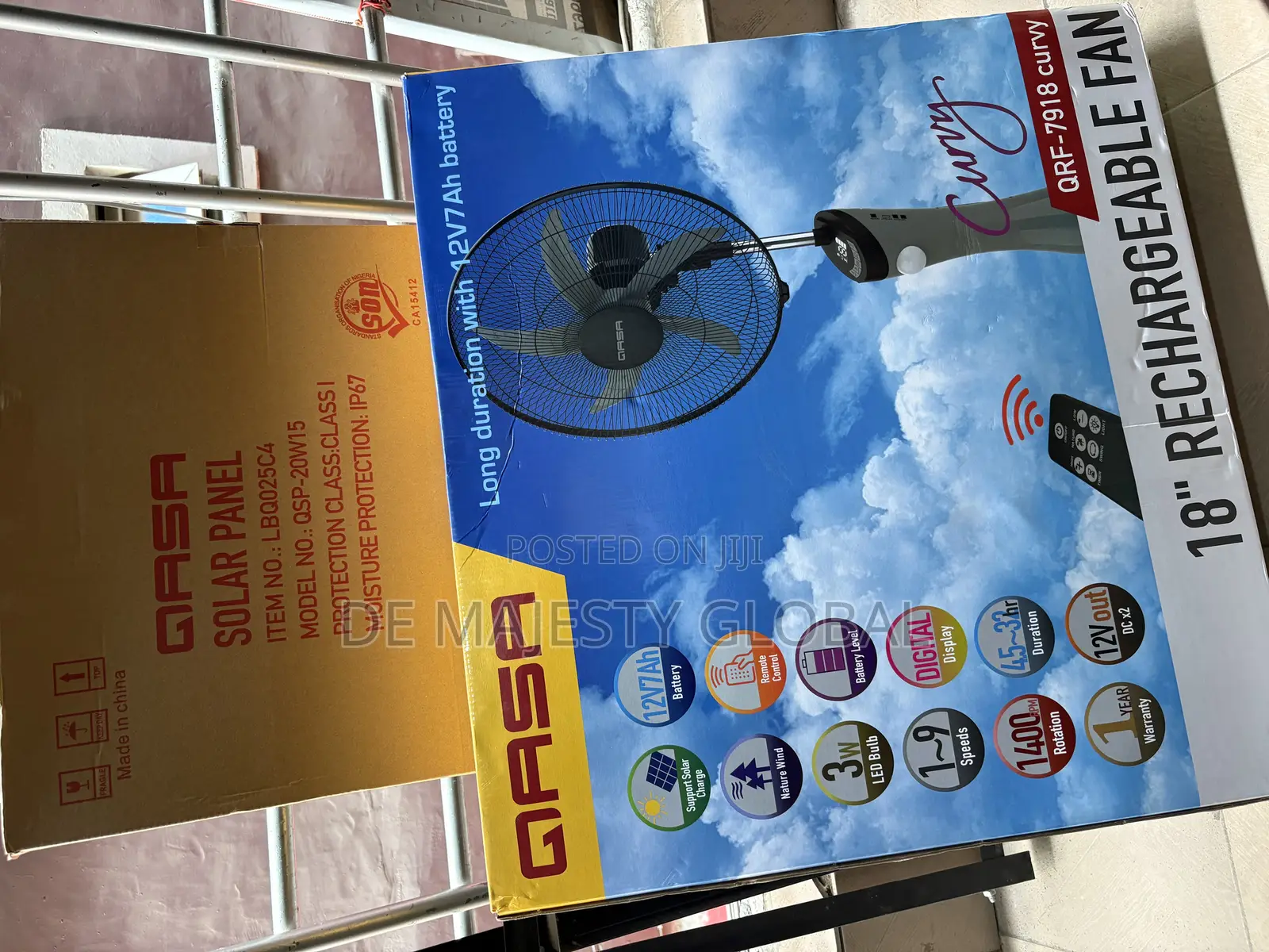 Rechargeable Qasa 18inches Fan With 20w Solar Panel