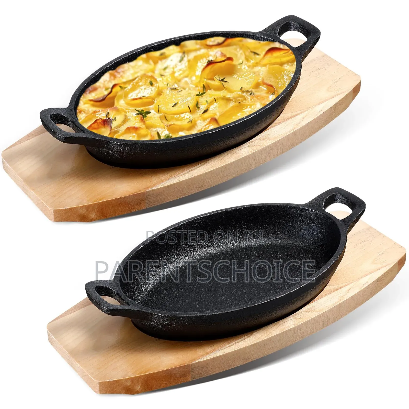 Mini Cast Iron Oval Eared Dish With Wood Base 150x100mm