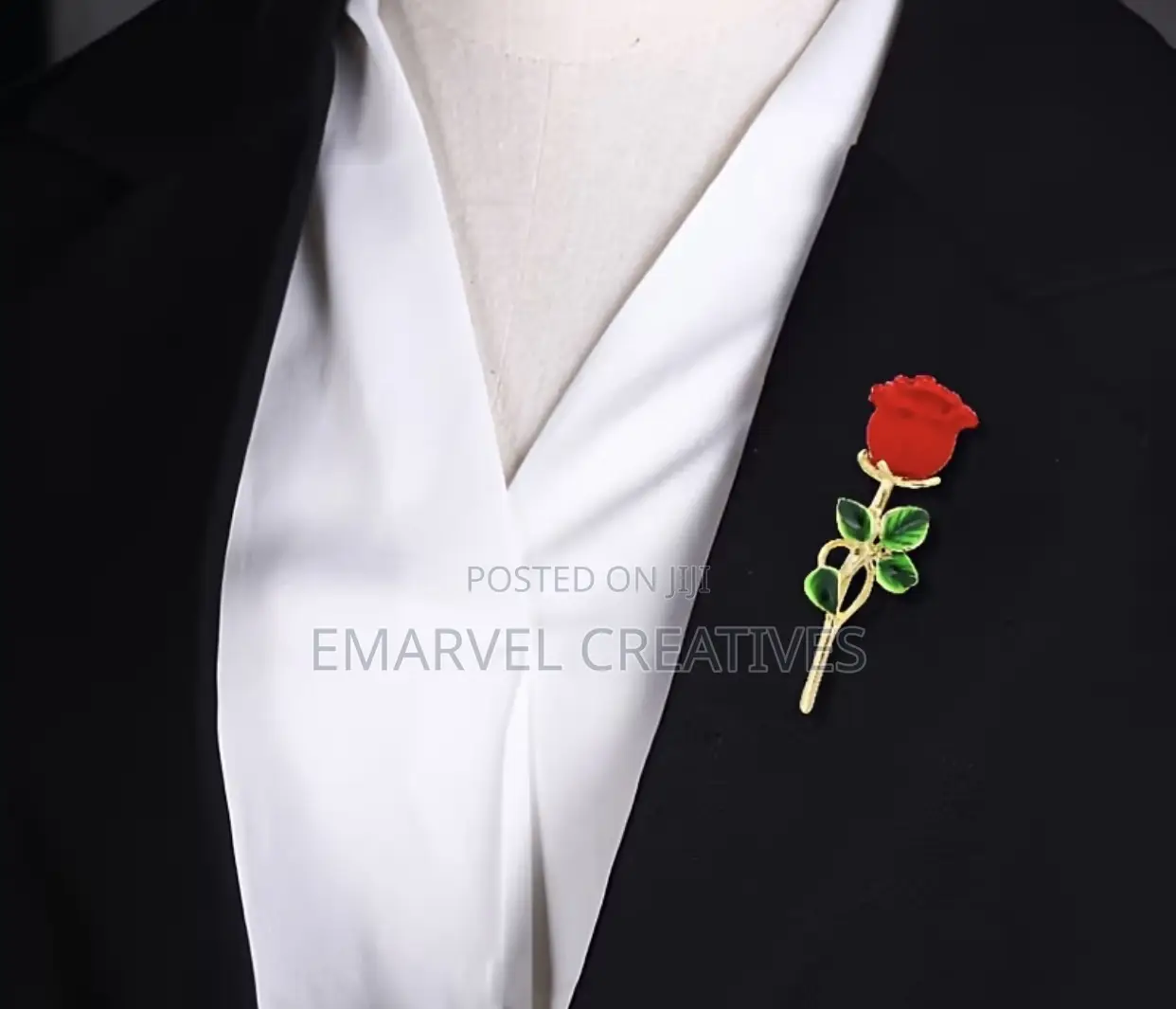 Holiday Cheer Elegant Red Rose Brooch With Green Leaves -M