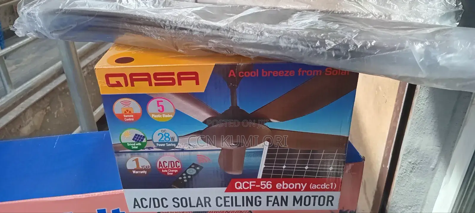 Qasa Ac/Dc Solar Ceiling Fan ,Remote Control, Qcf-56 Ebony.