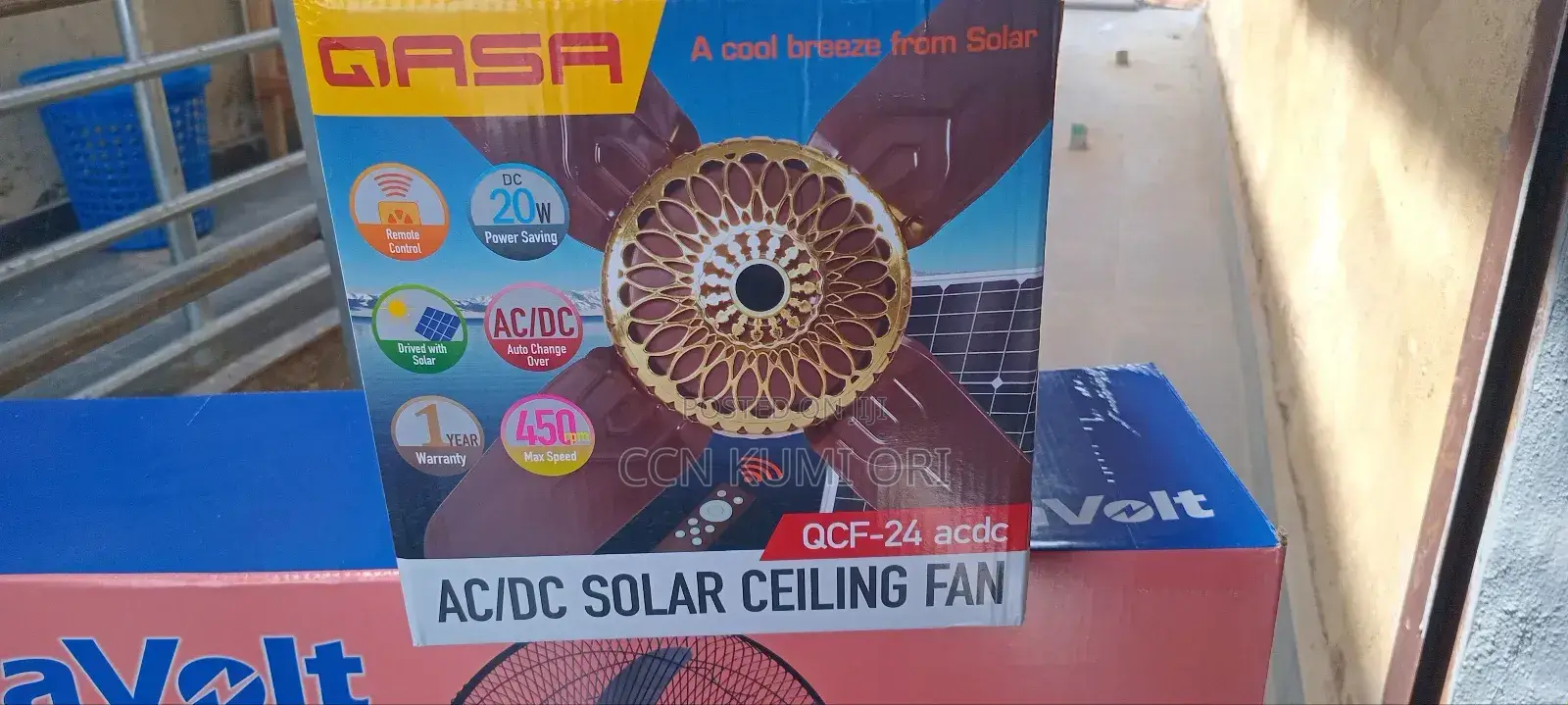 Qasa Ac/Dc Solar Ceiling Fan, Remote Control, 4 Shot Blades .Qcf24