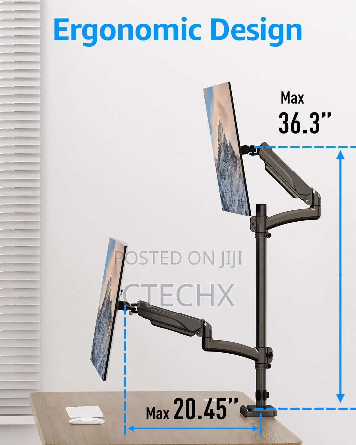 Dual Monitor Stand Adjustable Height for 13-32 Inch Screens Vertical -
