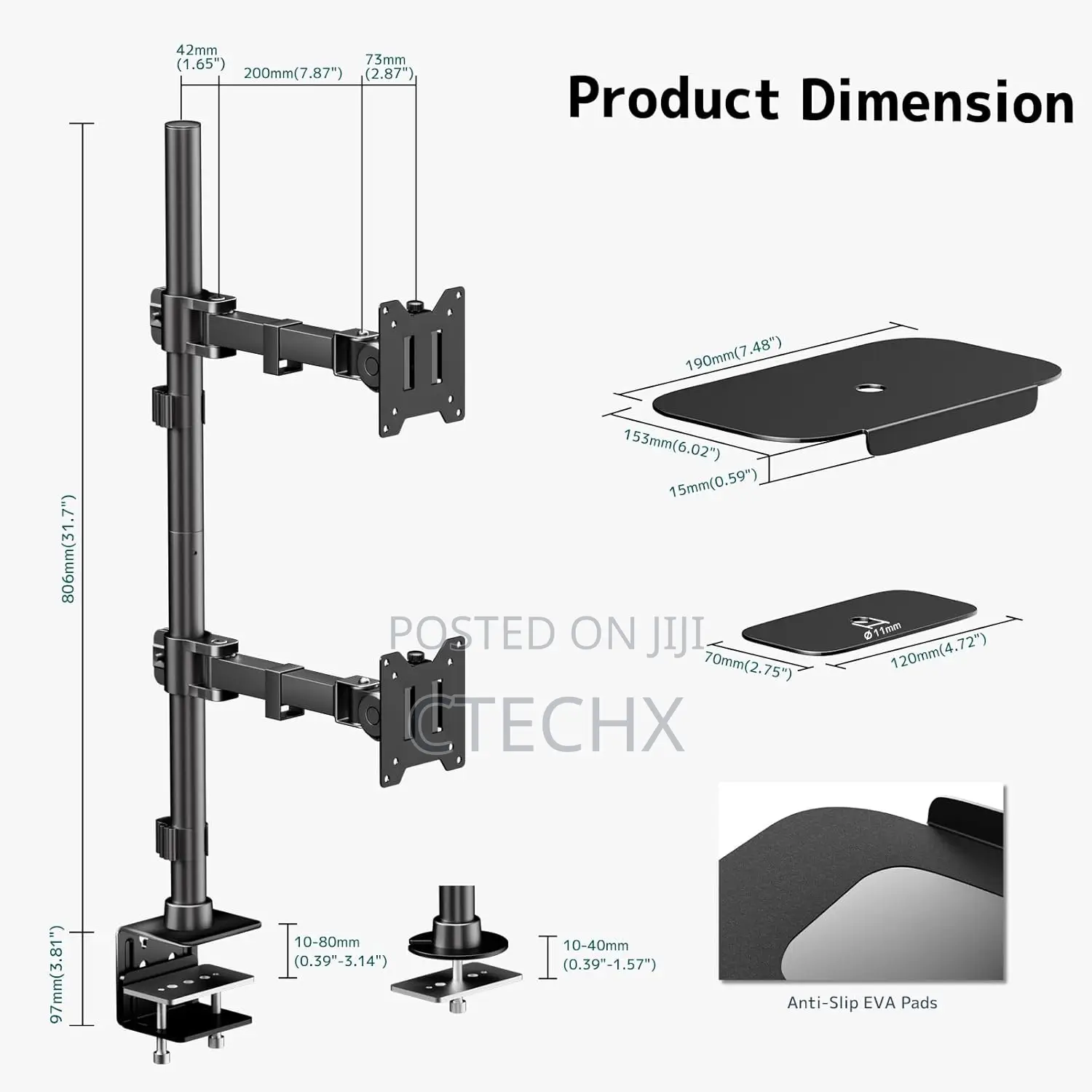 Heavy Duty Dual Monitor Arm Mount for 17′′–49′′ Flat Curved Screens