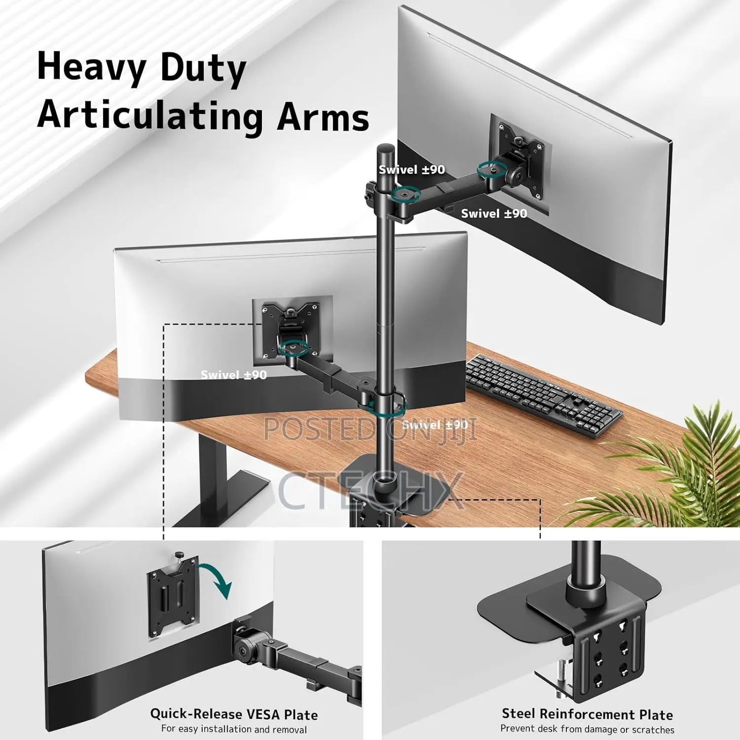 Heavy Duty Dual Monitor Arm Mount for 17′′–49′′ Flat Curved Screens