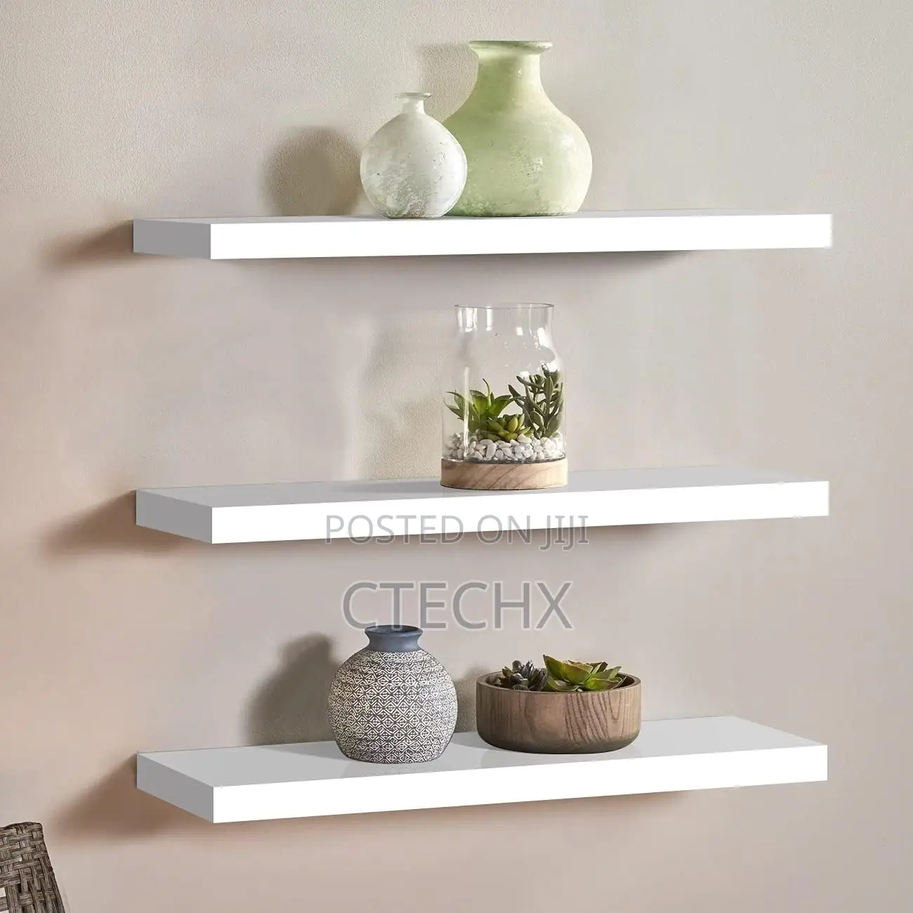 Set of 3 Wood Wall Mounted Floating Shelves