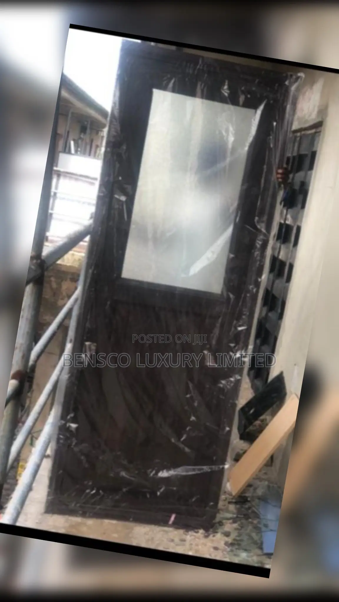 Waterproof PVC Bathroom Door With Frosted Glass – Wood Design