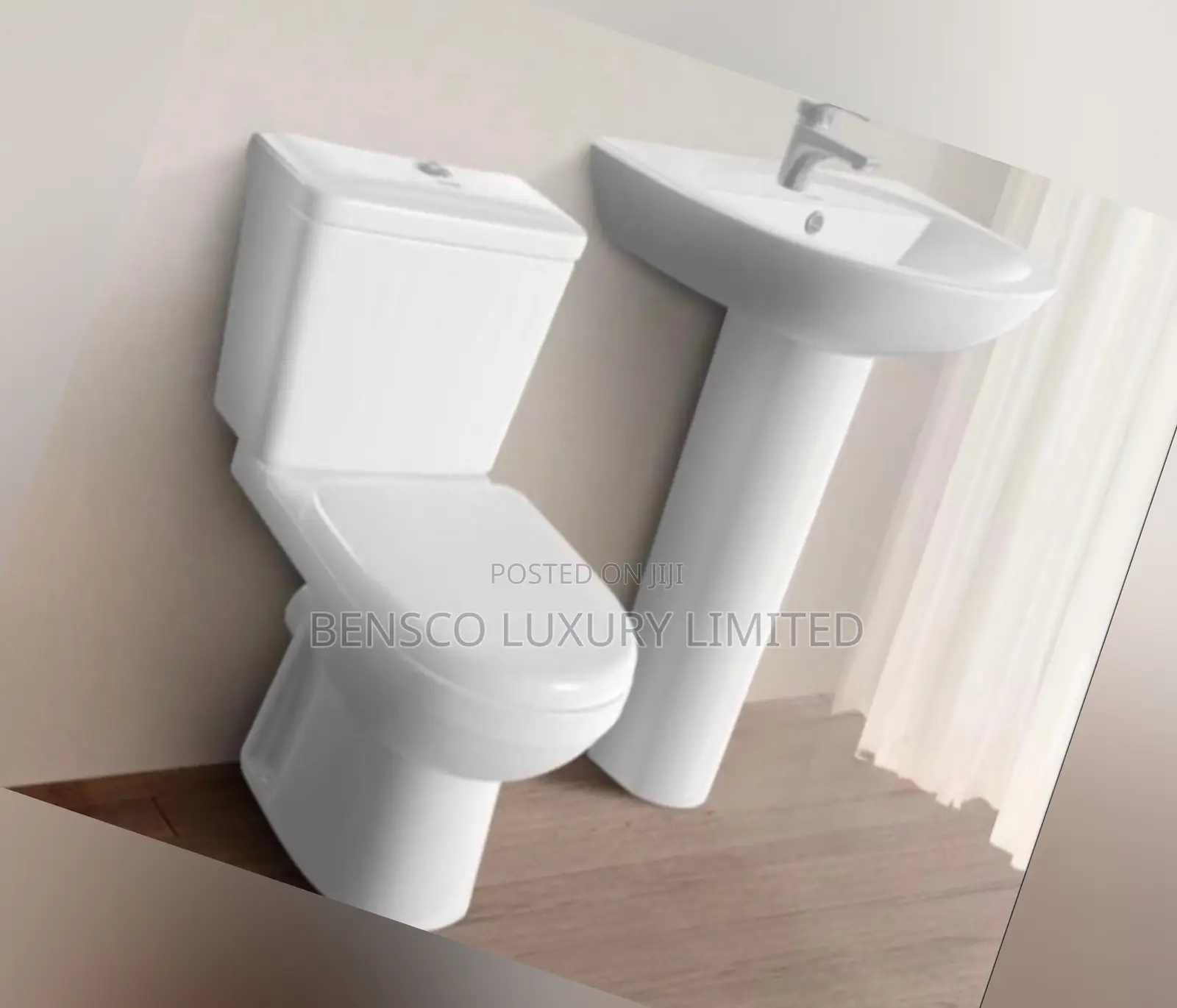 Complete White Ceramic Toilet and Pedestal Wash Hand Basin Set