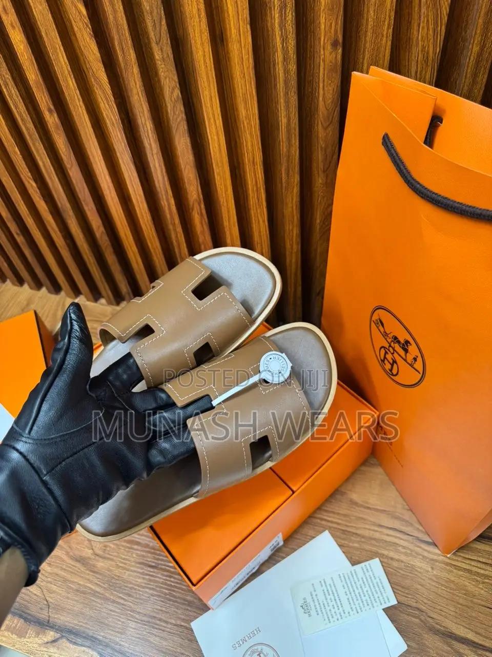 Luxury Original Brown Leather Hermes Slipers 40-47