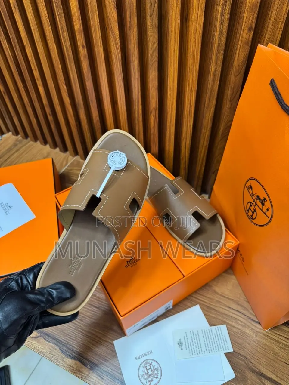 Luxury Original Brown Leather Hermes Slipers 40-47