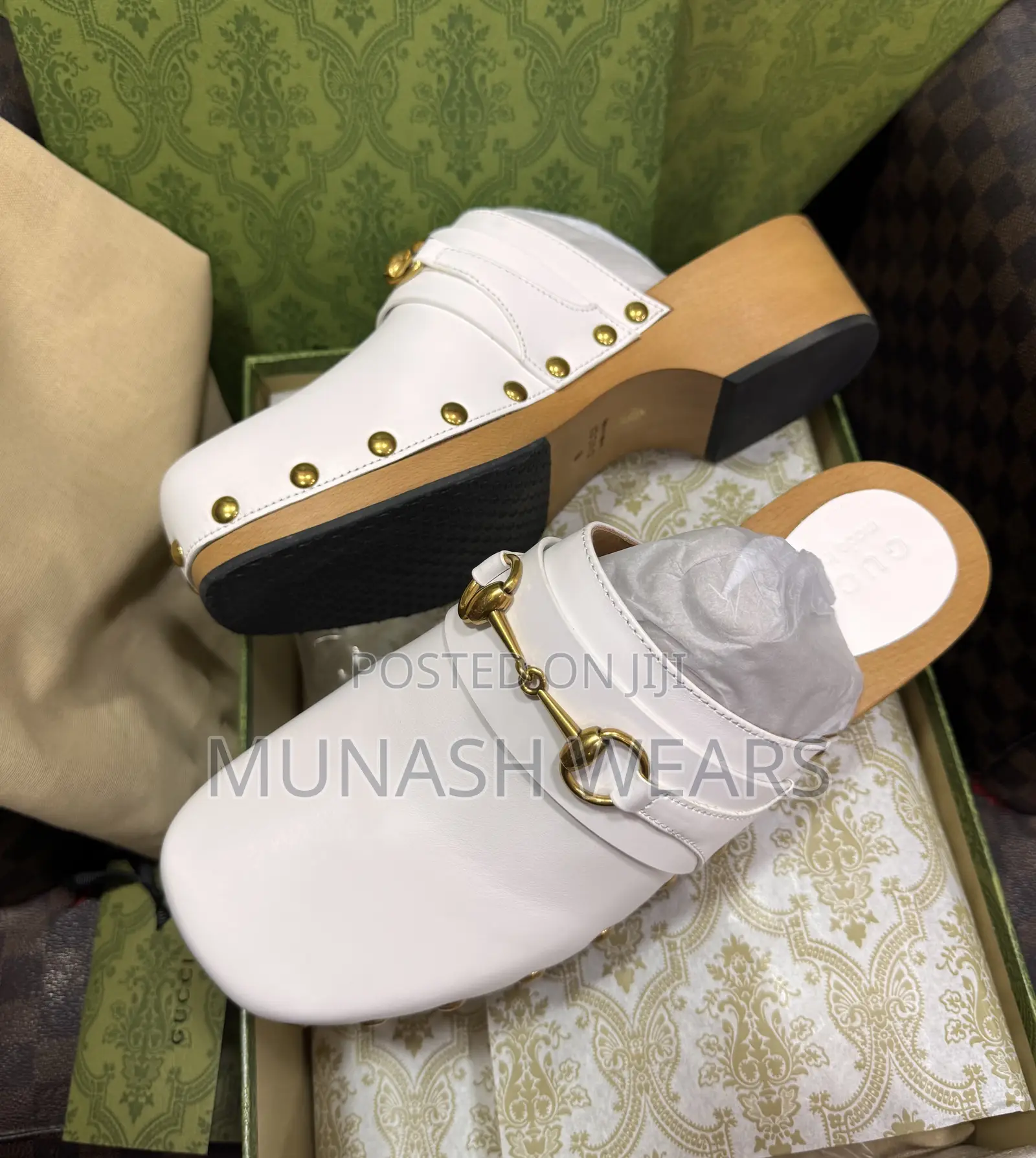 Luxury Italian Gucci White Mule 40-48