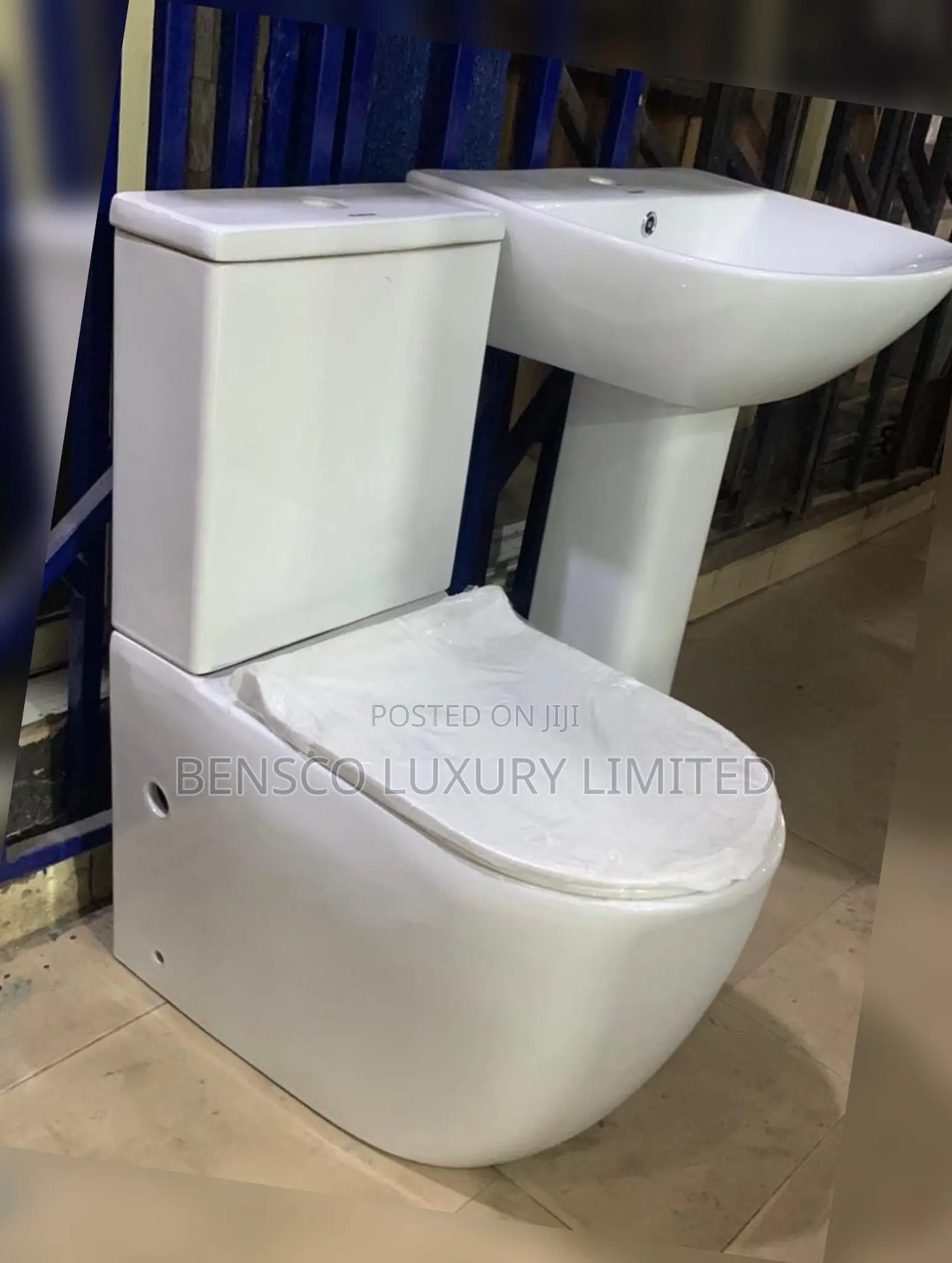 Executive Modern Compact Two-Piece Water Closet and Pedestal Basin Set