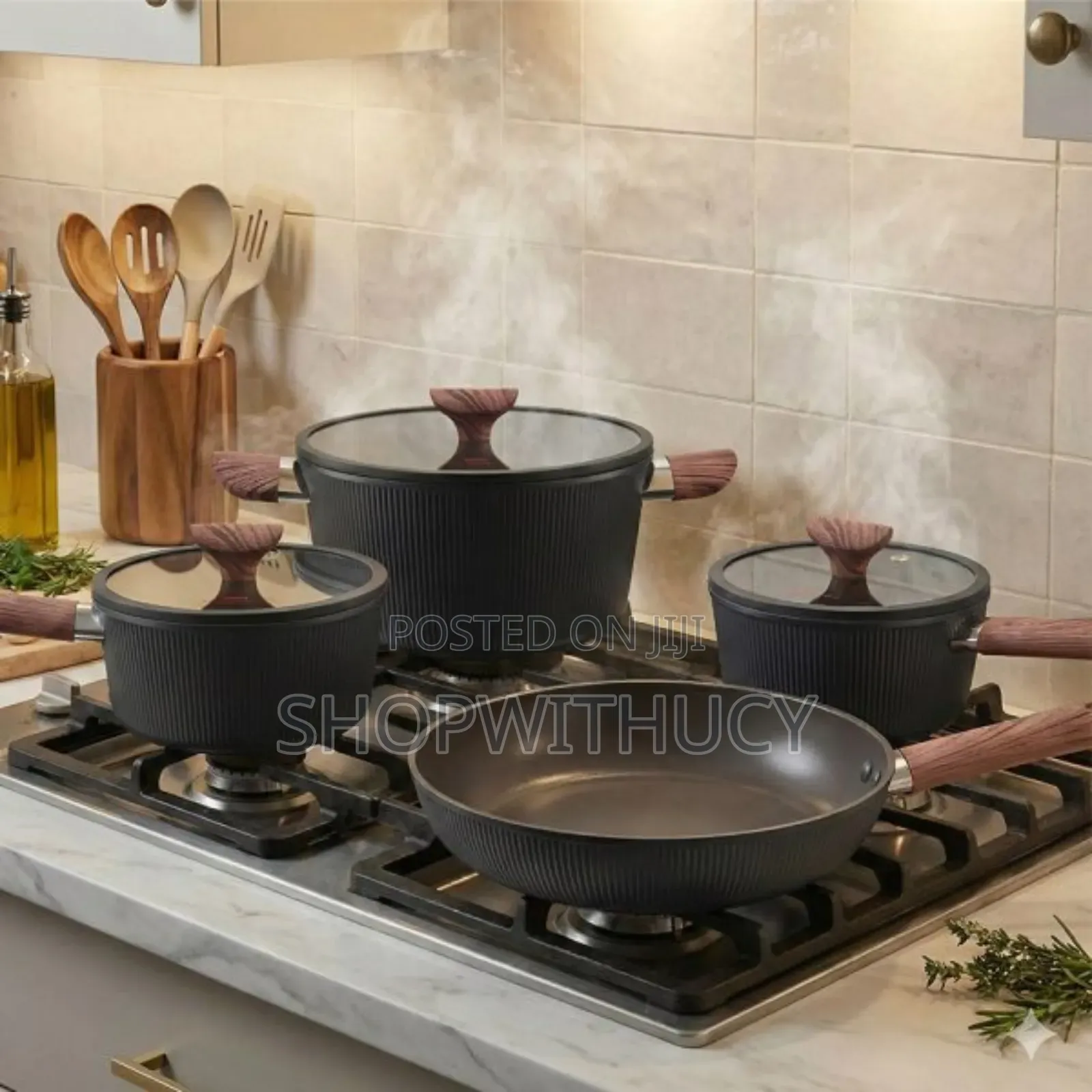 DSP Ca021-S01-Black 7-Piece Die-Cast Aluminum Non-Stick Cookware Set