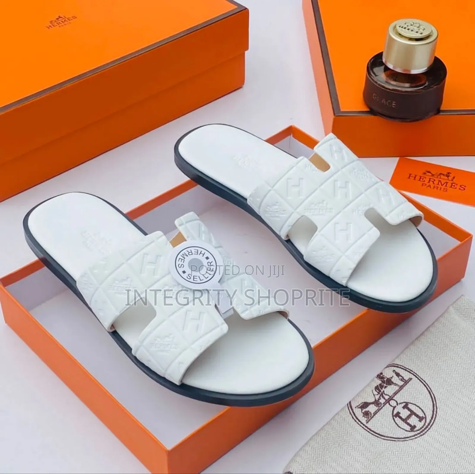 White Branded Hermes Pams
