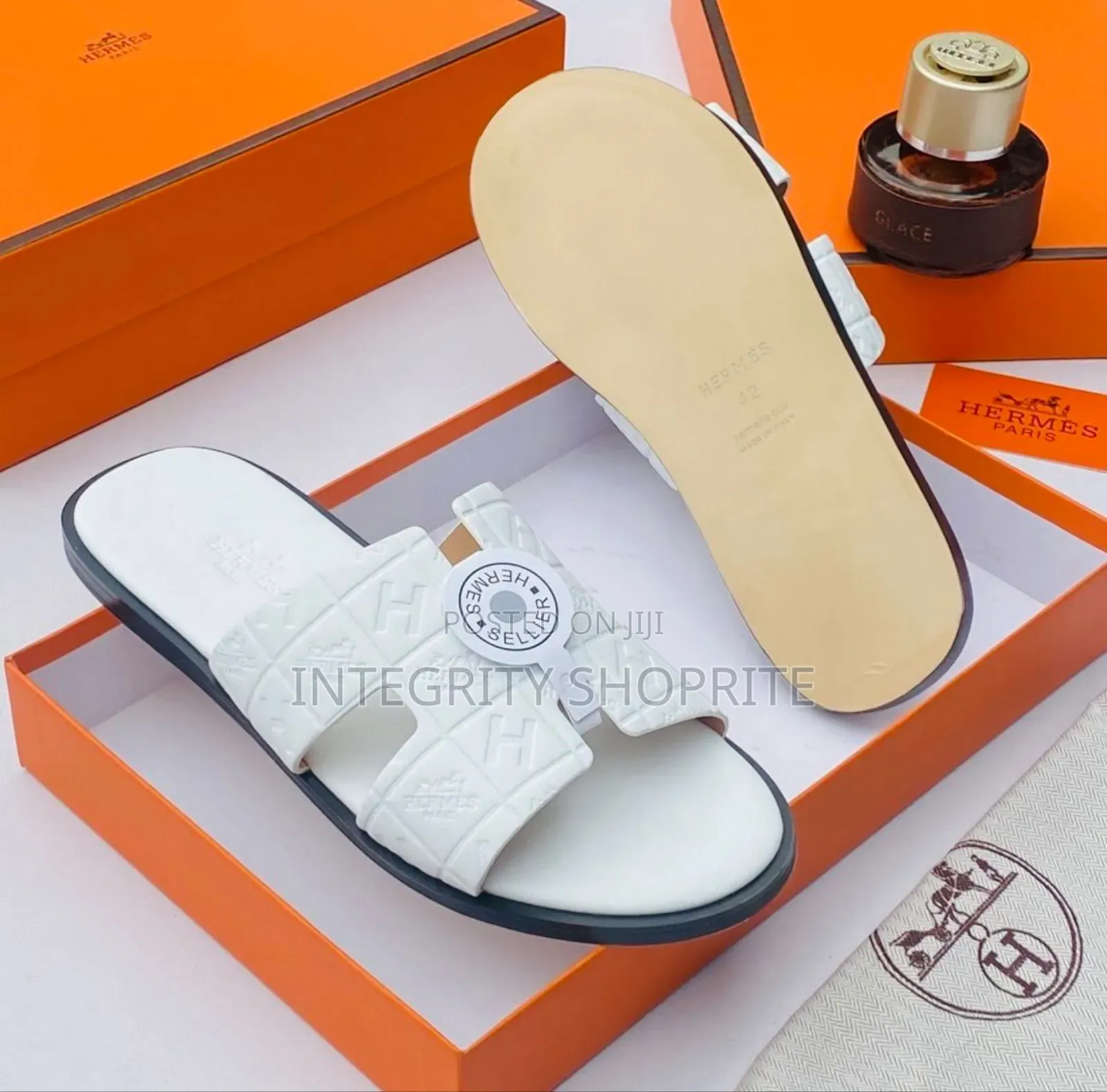 White Branded Hermes Pams