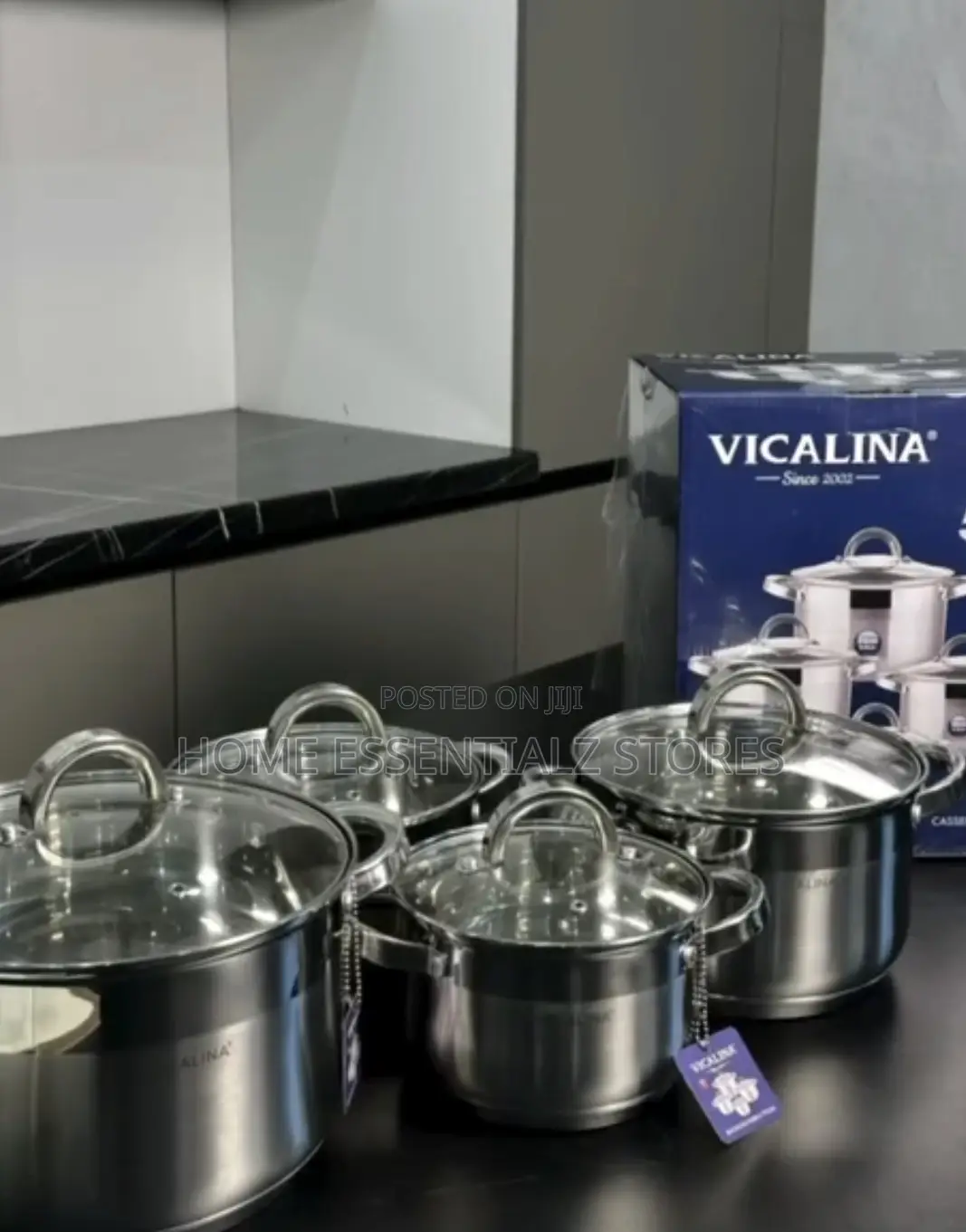 Vicalica 8 Pieces Pots Set With Glass Lids - Stainless Steel Pots