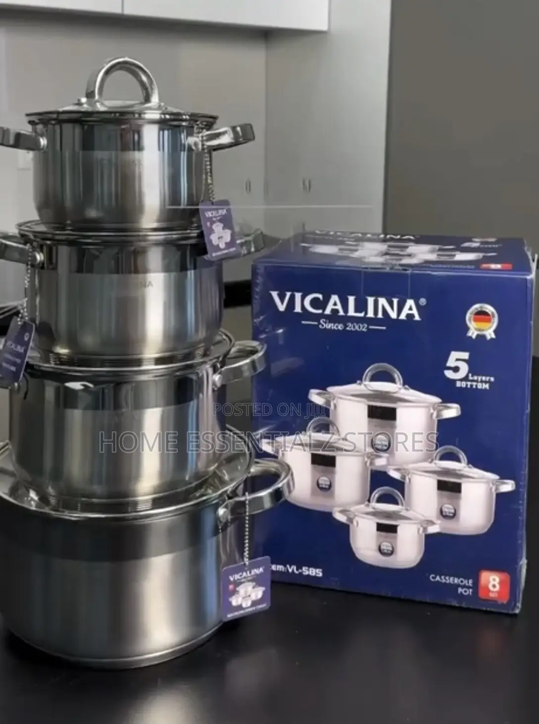 Vicalica 8 Pieces Pots Set With Glass Lids - Stainless Steel Pots