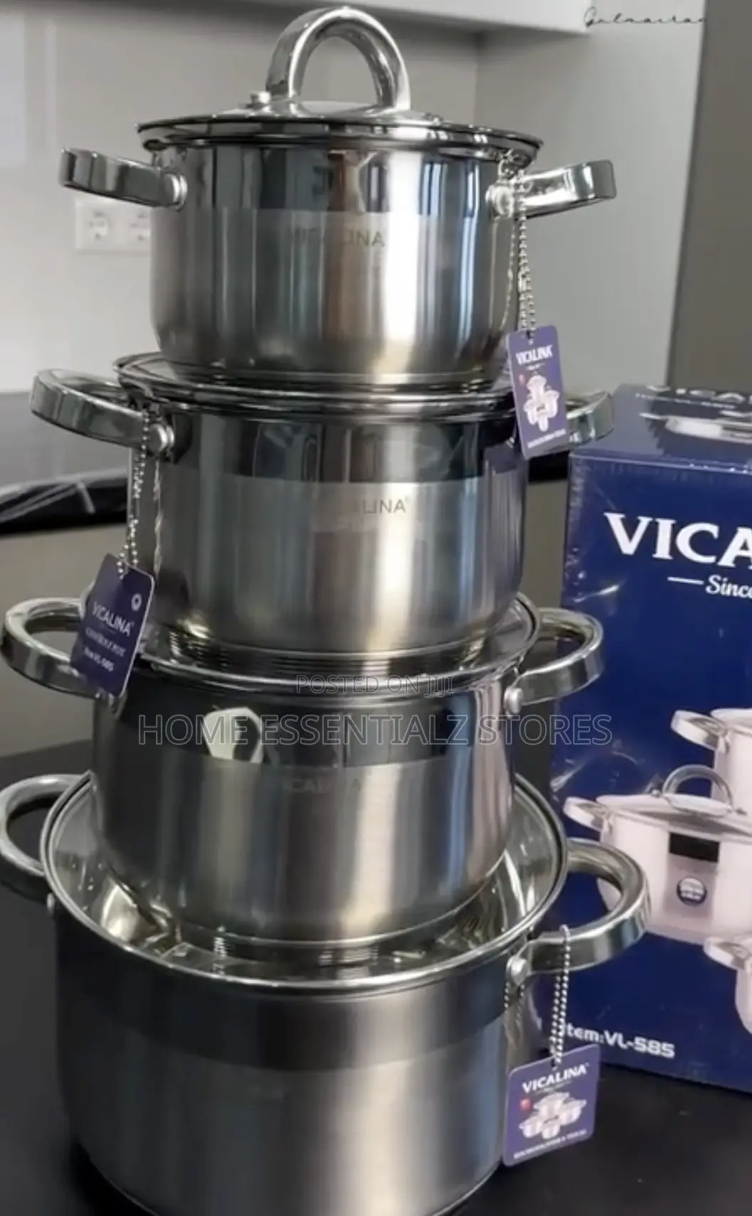 Vicalica 8 Pieces Pots Set With Glass Lids - Stainless Steel Pots
