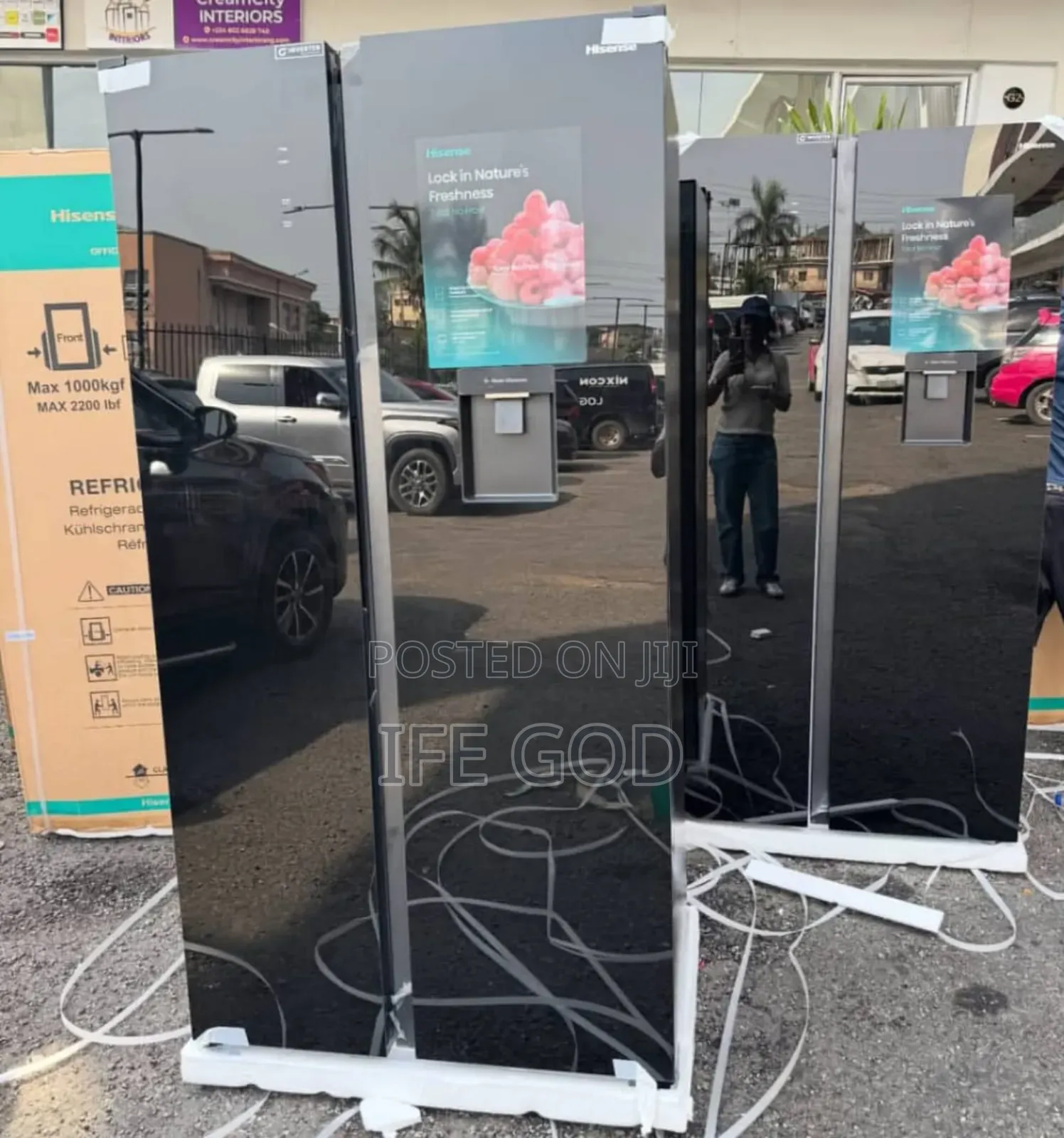 Original Hisense Side By Side Black Mirror Face Glass Fridge & Freezer