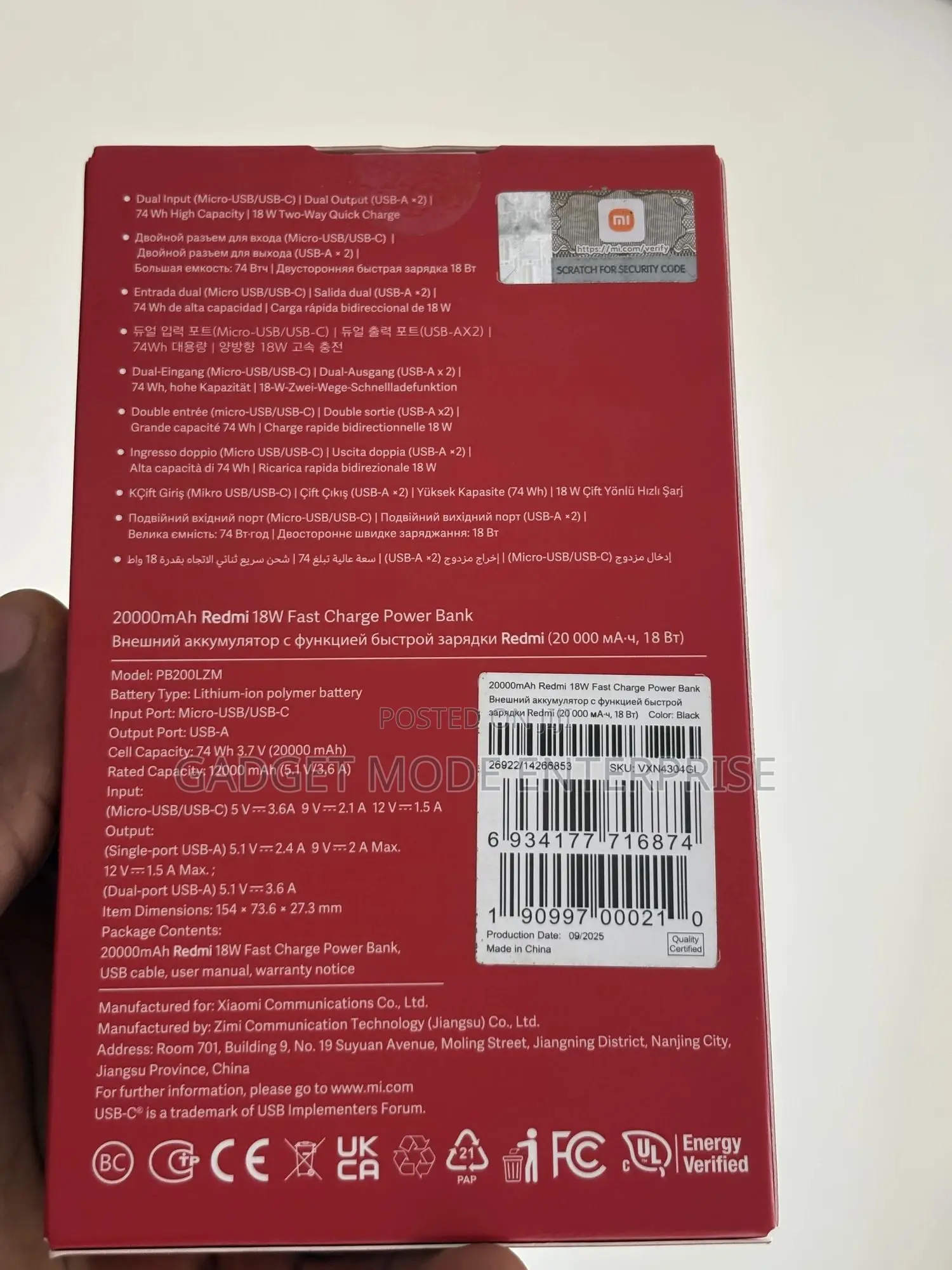 20000mah Redmi 18w Fast Charge Power Bank