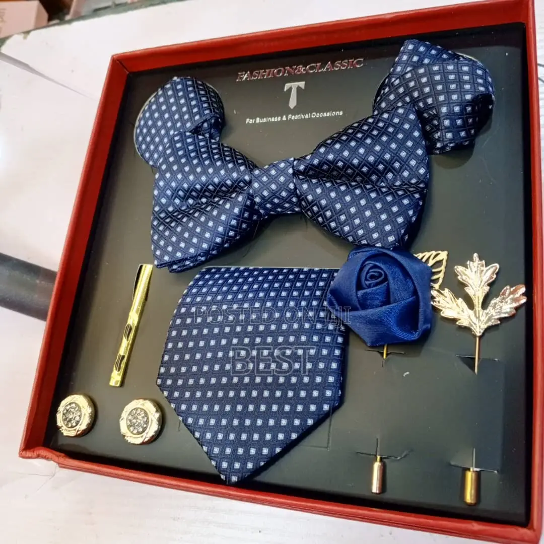 Men’S Luxury Full Set of Bow Tie,Long Tie,Brooch,Rose,2 Pocket Hanky